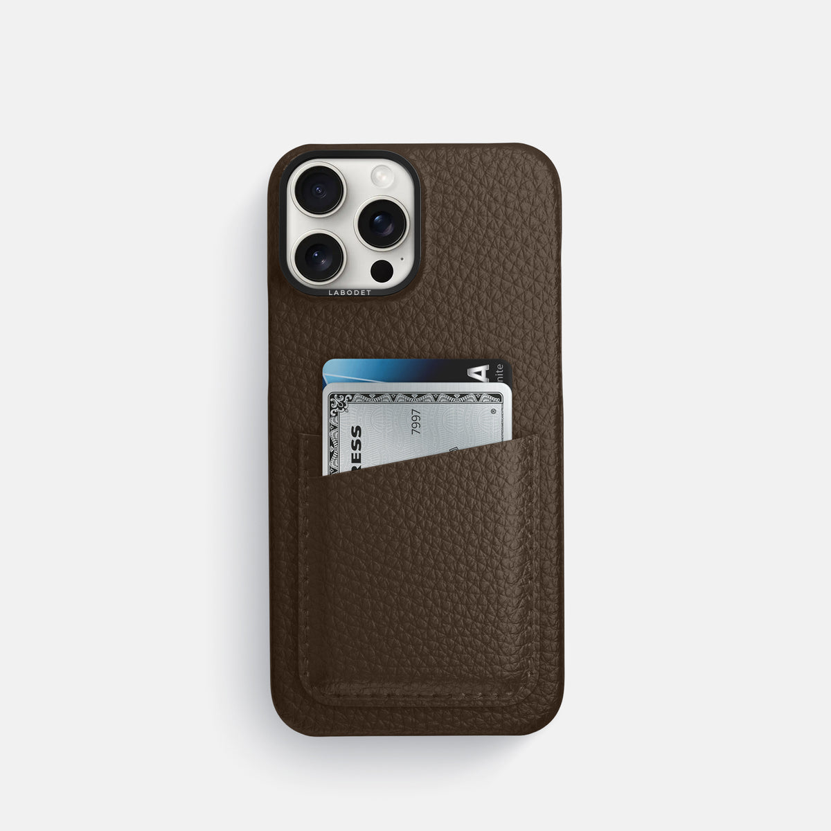Dark Brown iPhone 16 Pro Card Case Calf with Black Metal -1 | Dark-Brown-Black