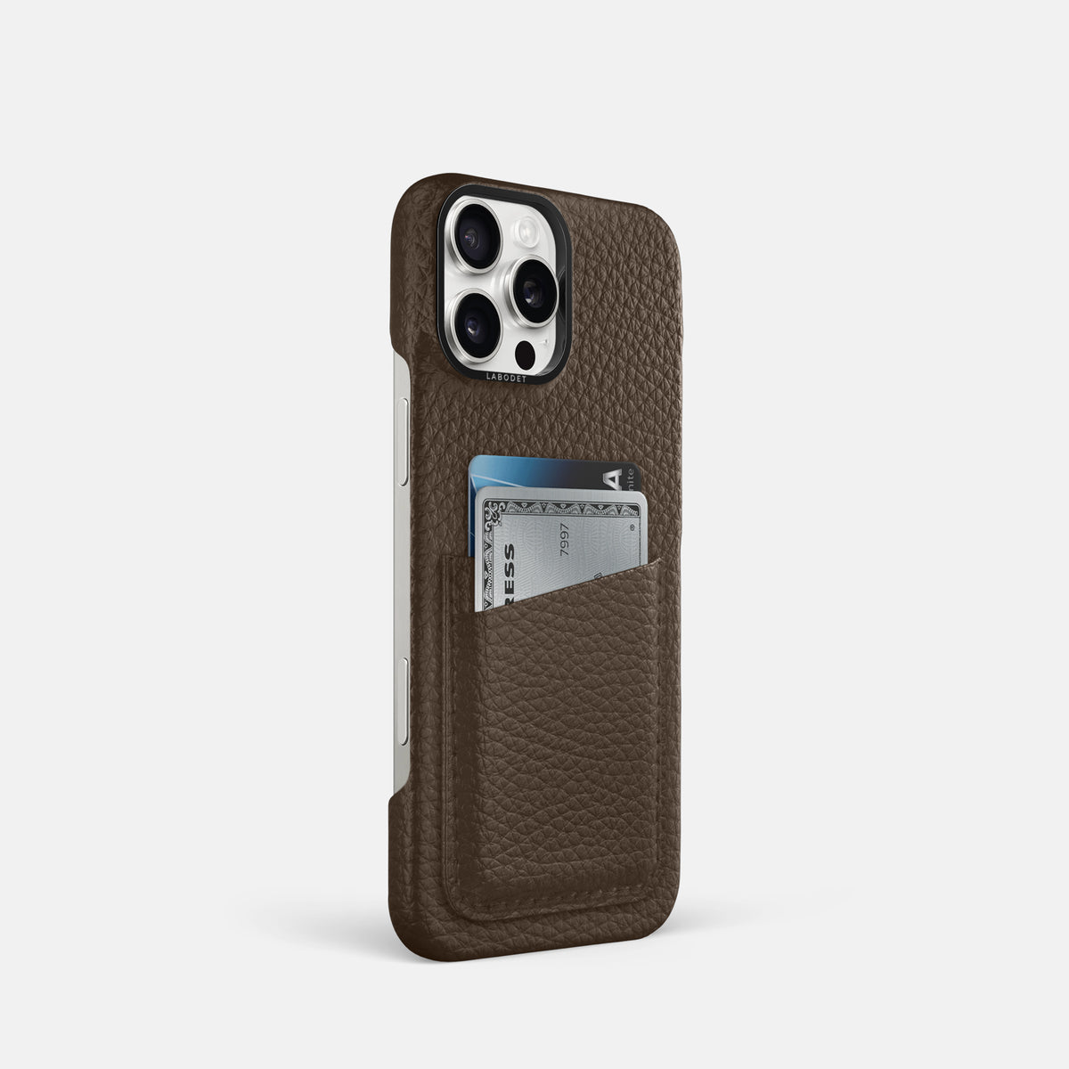Dark Brown iPhone 16 Pro Card Case Calf with Black Metal -2 | Dark-Brown-Black