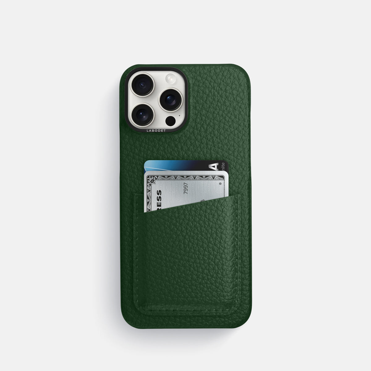 Dark Green iPhone 16 Pro Card Case Calf with Black Metal -1 | Dark-Green-Black