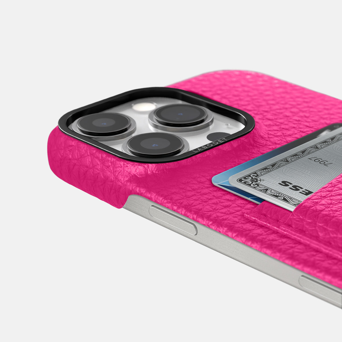 Magenta iPhone 16 Pro Card Case Calf with Black Metal -5 | Magenta-Black