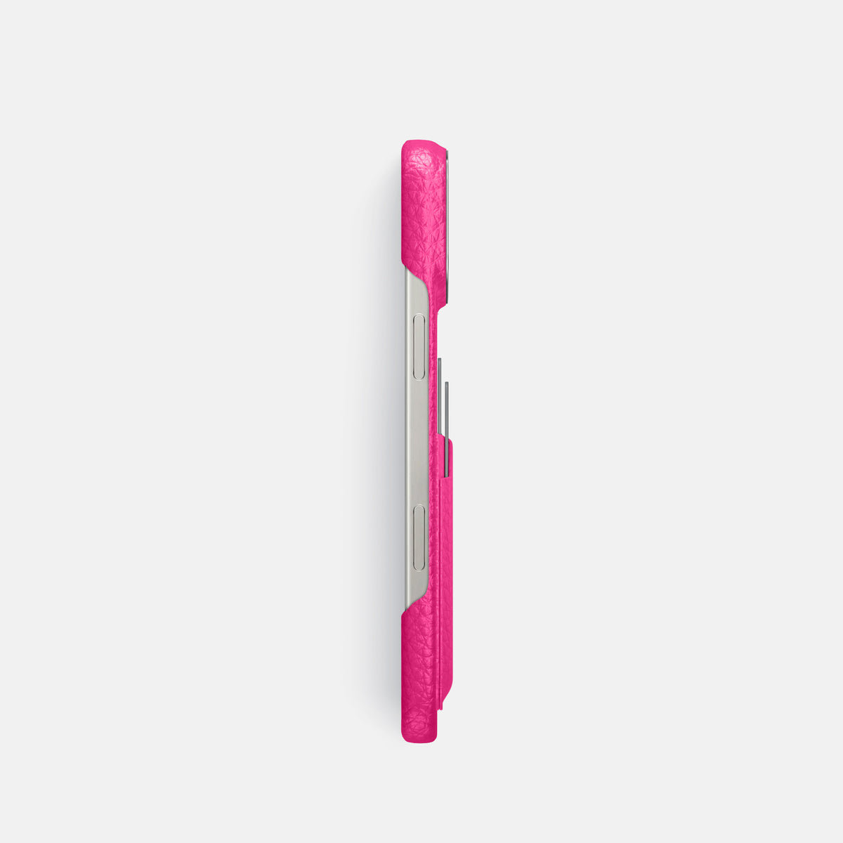 Magenta iPhone 16 Pro Card Case Calf with Steel Metal -3 | Magenta-Steel