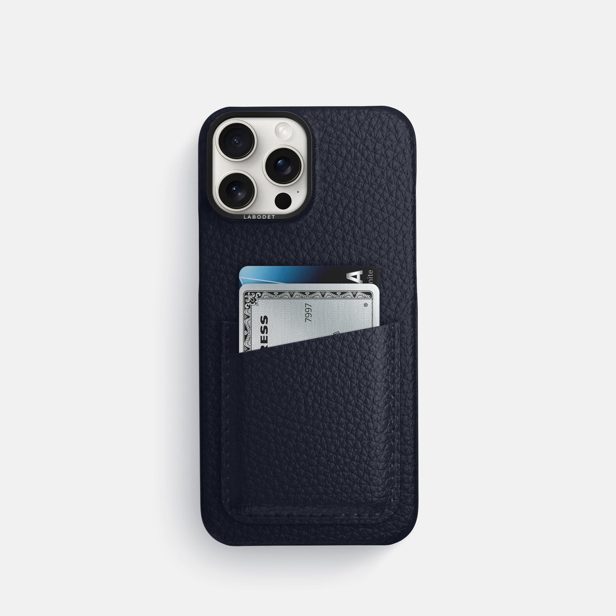 Marine iPhone 16 Pro Card Case Calf with Black Metal -1 | Marine-Black