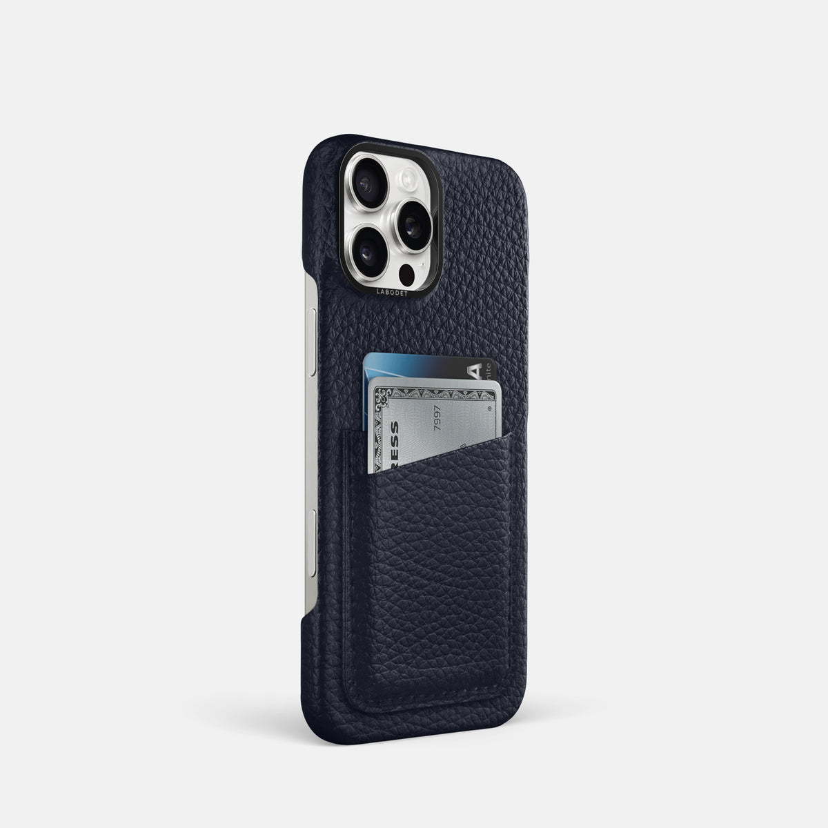 Marine iPhone 16 Pro Card Case Calf with Black Metal -2 | Marine-Black