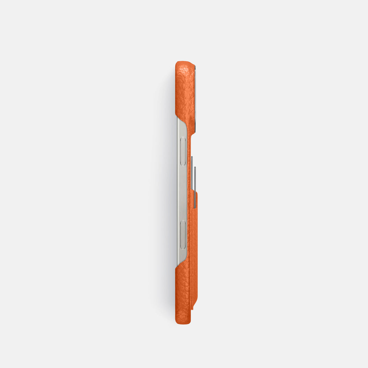 Orange iPhone 16 Pro Card Case Calf with Steel Metal -3 | Orange-Steel