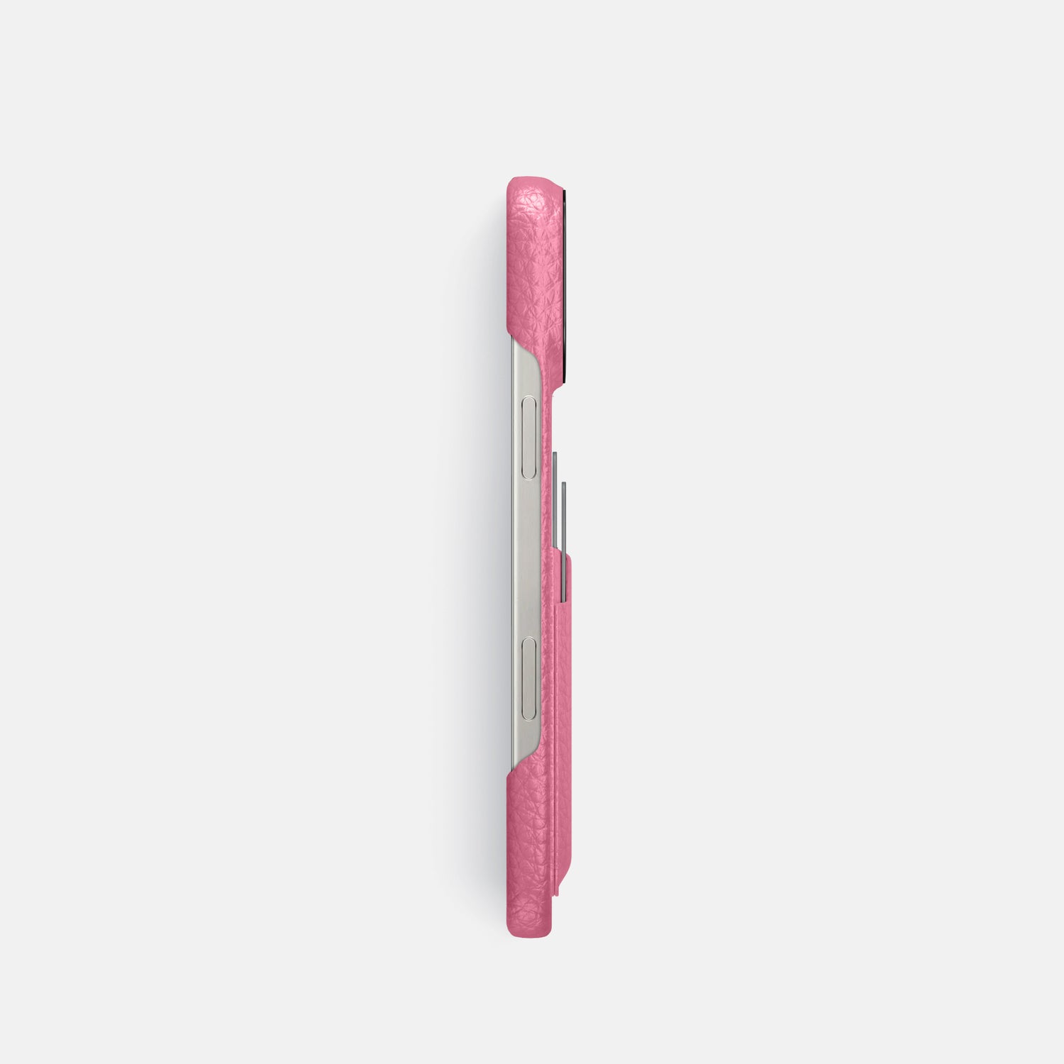 Pink iPhone 16 Pro Card Case Calf with Black Metal -3 | Pink-Black