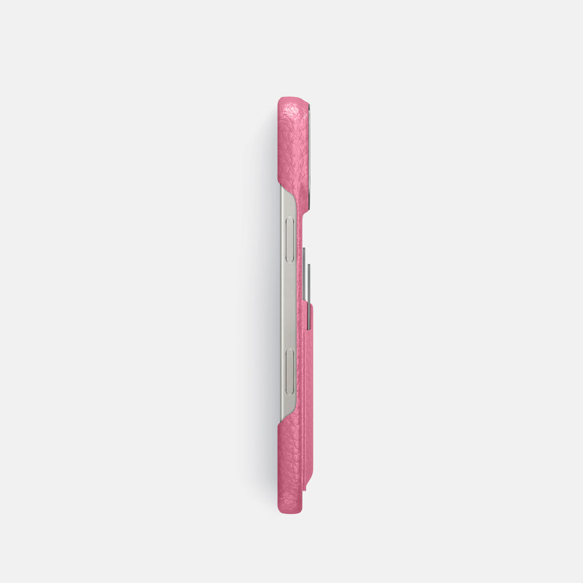 Pink iPhone 16 Pro Card Case Calf with Steel Metal -3 | Pink-Steel