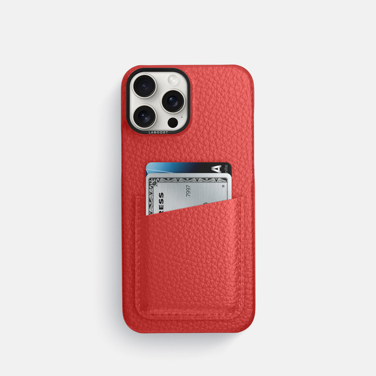 Red iPhone 16 Pro Card Case Calf with Black Metal -1 | Red-Black