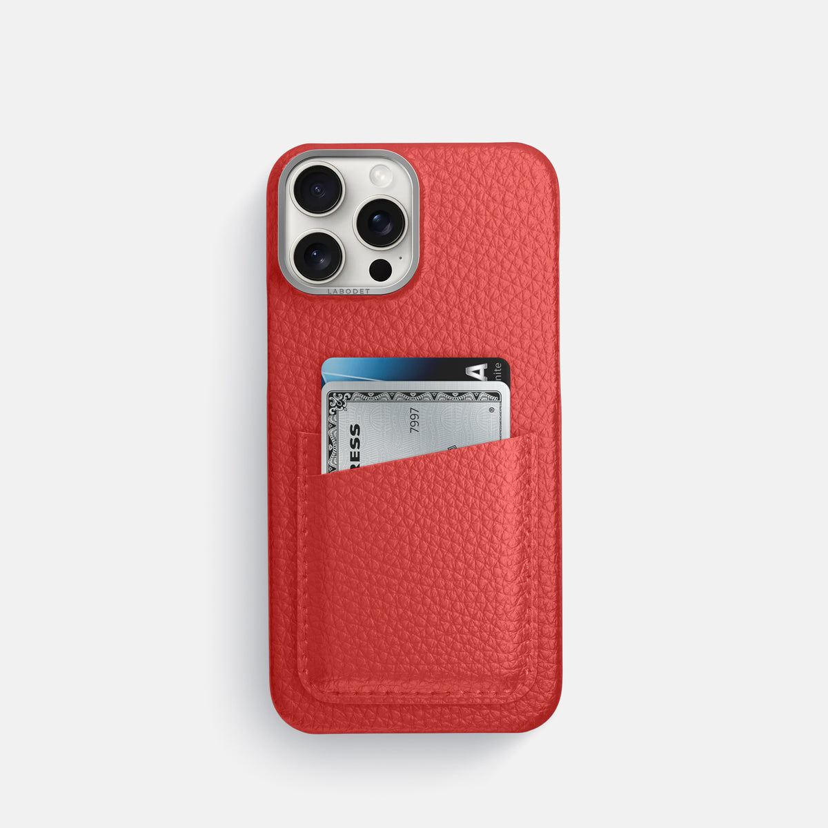 Red iPhone 16 Pro Card Case Calf with Steel Metal -1 | Red-Steel