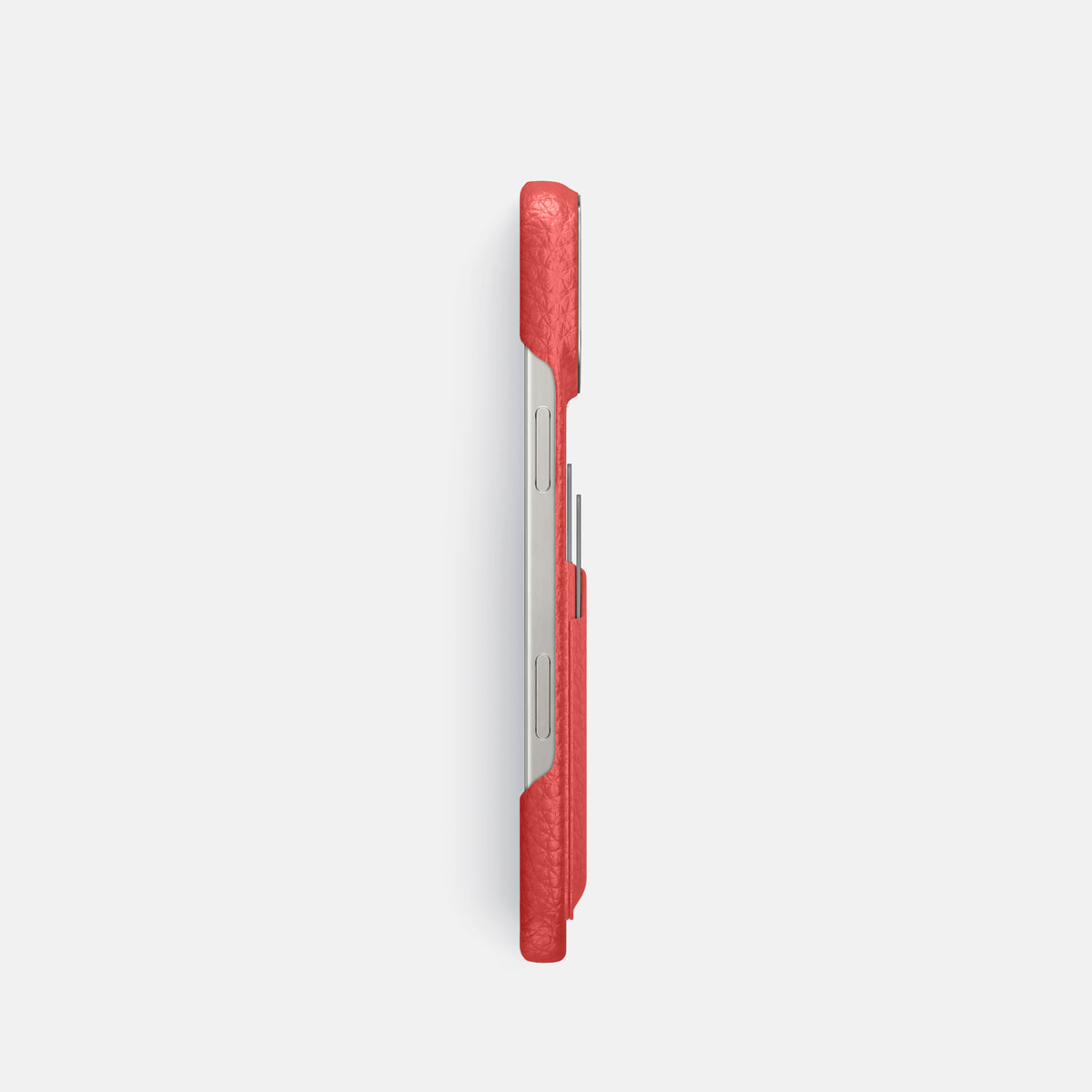 Red iPhone 16 Pro Card Case Calf with Steel Metal -3 | Red-Steel