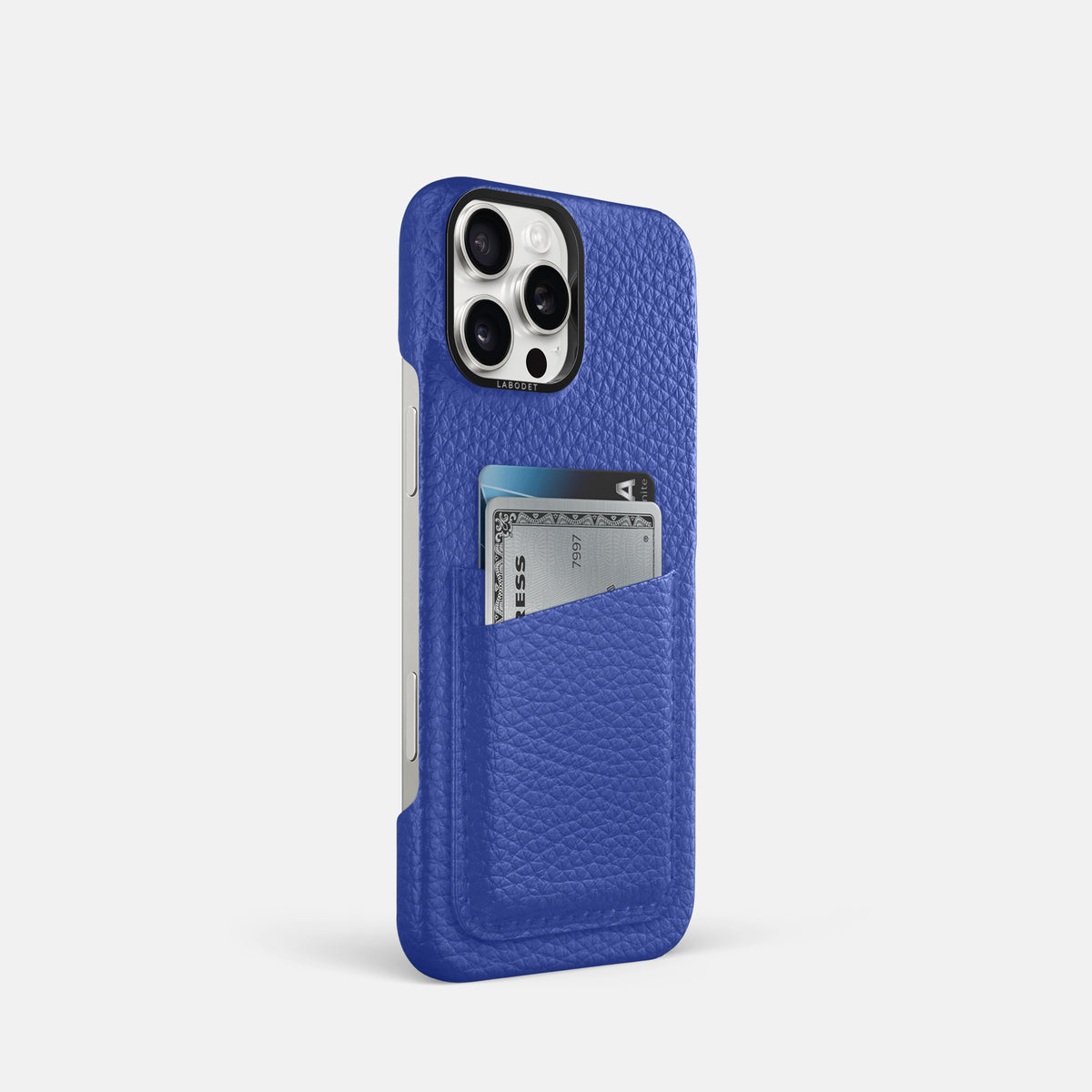 Royal Blue iPhone 16 Pro Card Case Calf with Black Metal -2 | Royal-Blue-Black