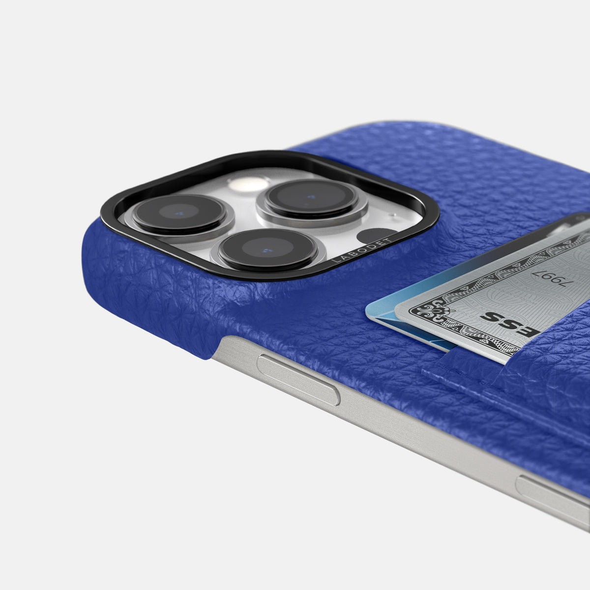 Royal Blue iPhone 16 Pro Card Case Calf with Black Metal -5 | Royal-Blue-Black