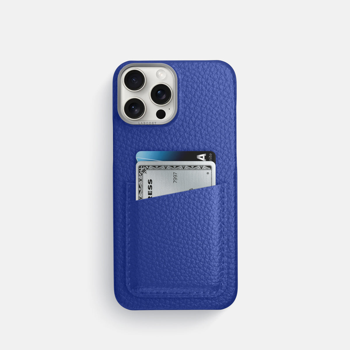 Royal Blue iPhone 16 Pro Card Case Calf with Steel Metal -1 | Royal-Blue-Steel