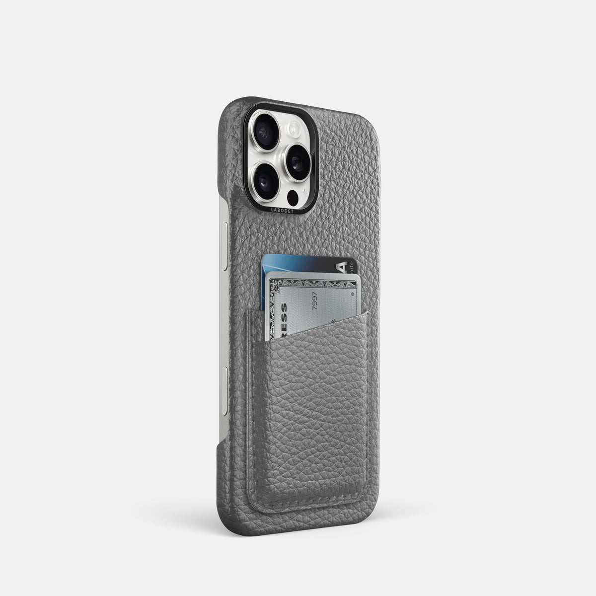 Souris iPhone 16 Pro Card Case Calf with Black Metal -2 | Souris-Black