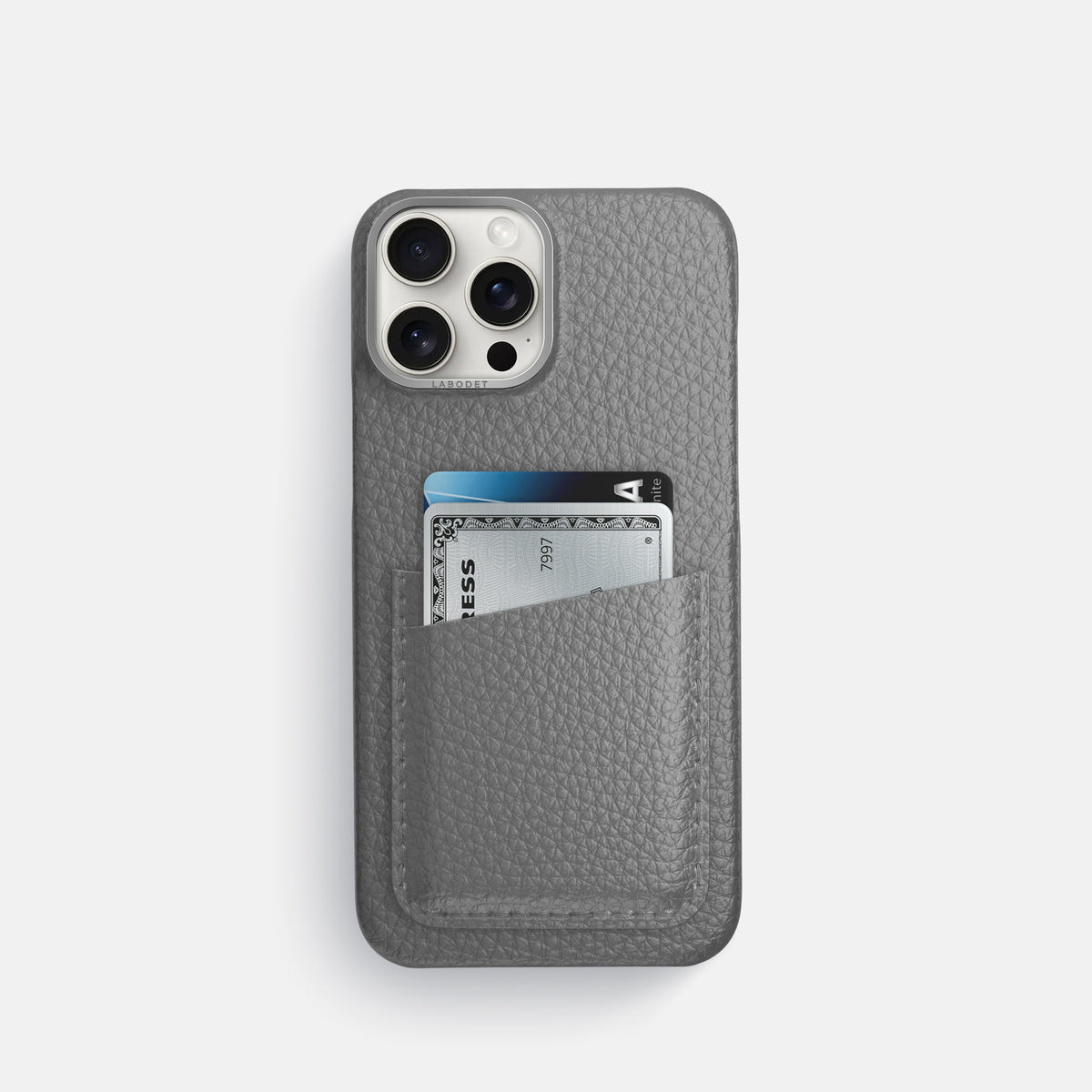 Souris iPhone 16 Pro Card Case Calf with Steel Metal -1 | Souris-Steel
