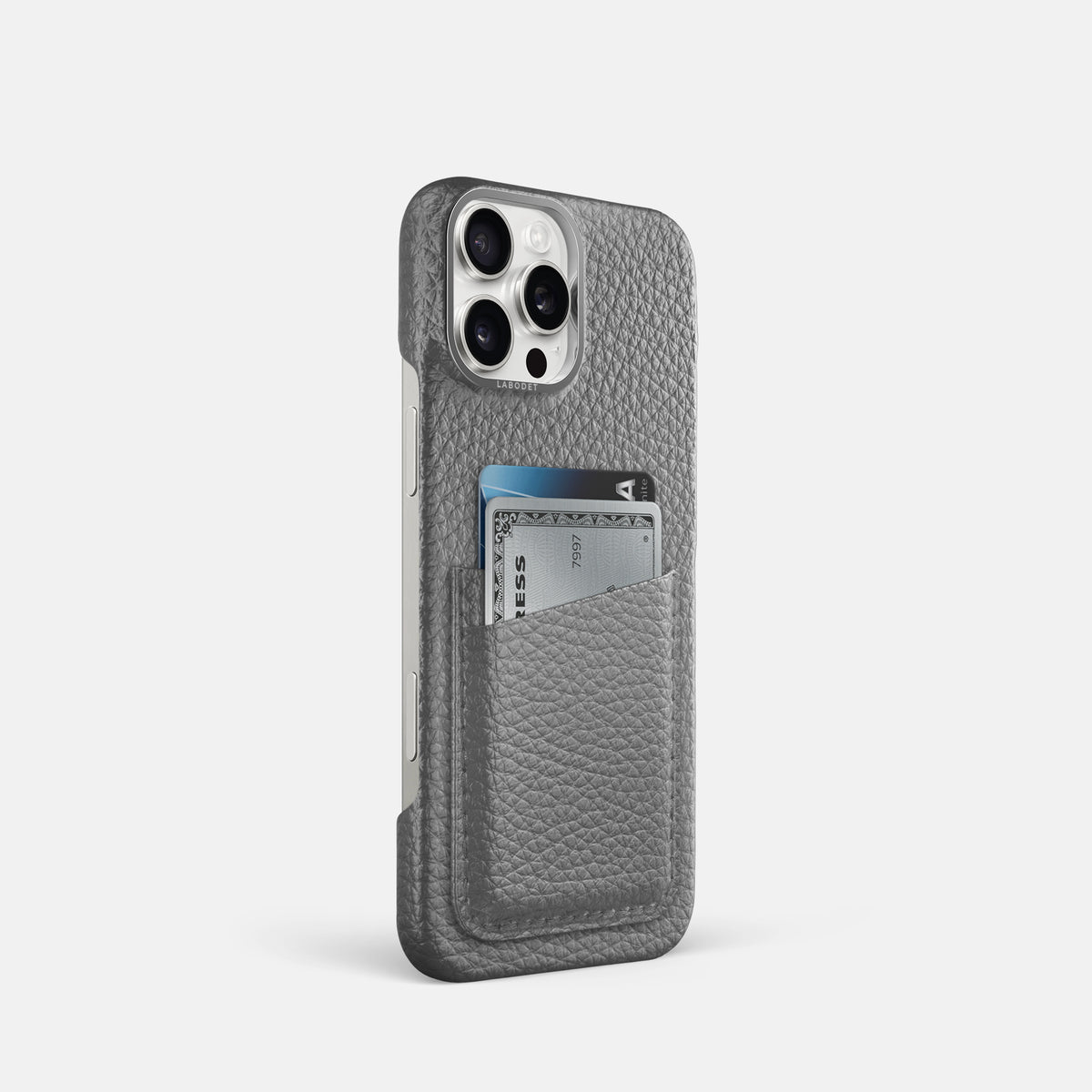 Souris iPhone 16 Pro Card Case Calf with Steel Metal -2 | Souris-Steel