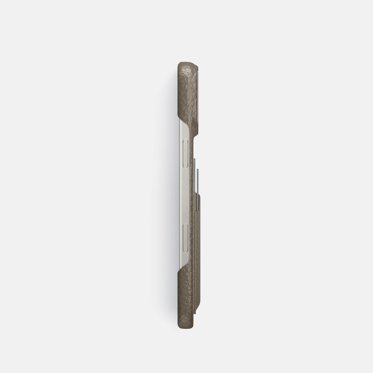 Taupe iPhone 16 Pro Card Case Calf with Steel Metal -3 | Taupe-Steel