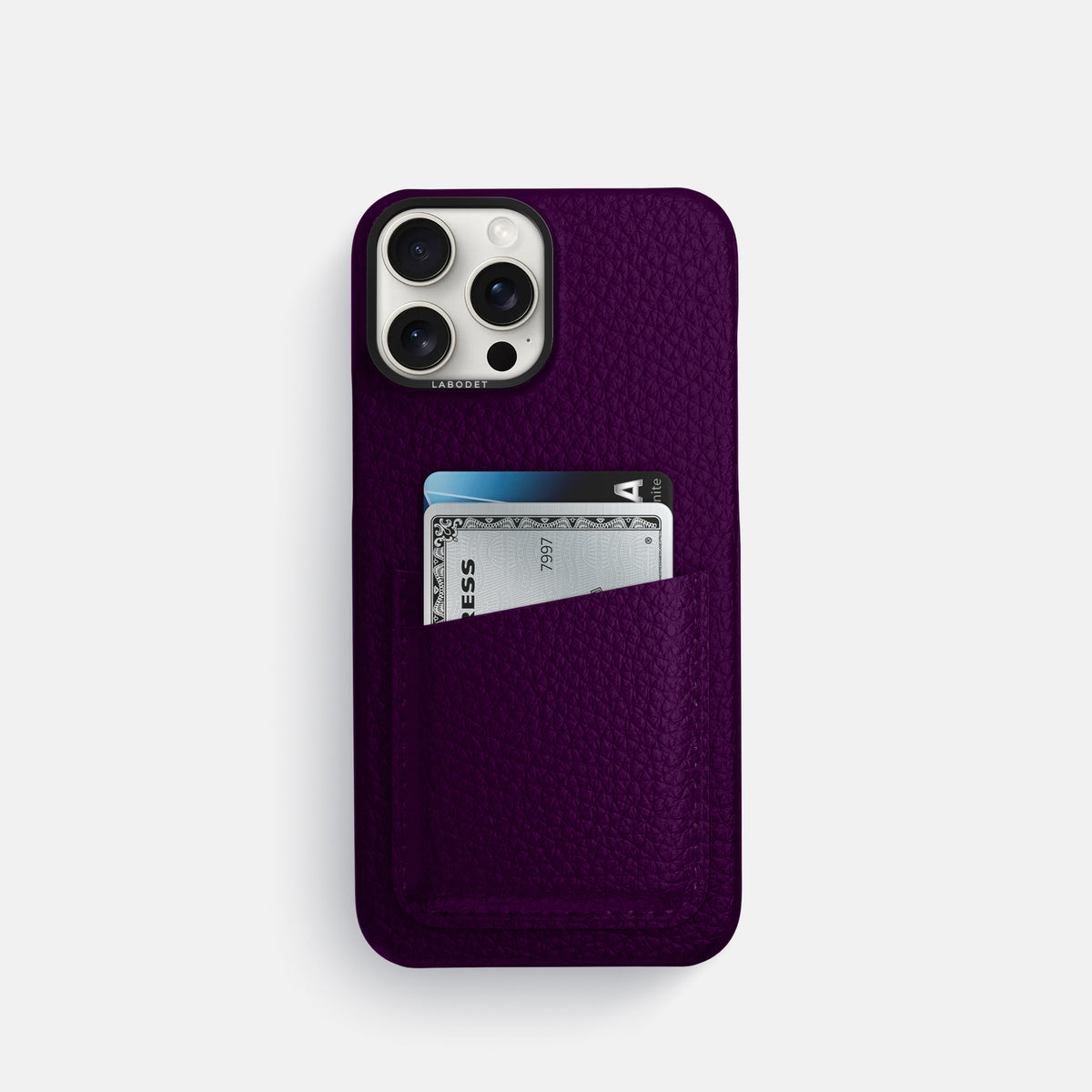 Violet iPhone 16 Pro Card Case Calf with Black Metal -1 | Violet-Black