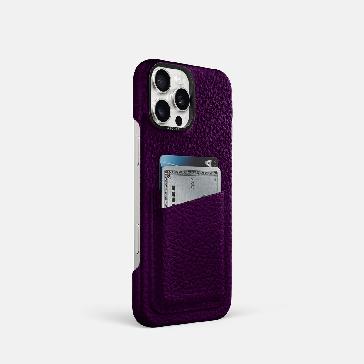 Violet iPhone 16 Pro Card Case Calf with Black Metal -2 | Violet-Black