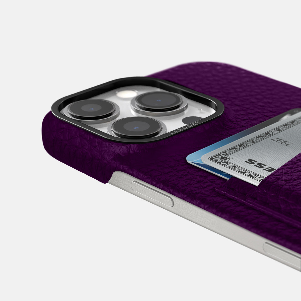 Violet iPhone 16 Pro Card Case Calf with Black Metal -5 | Violet-Black