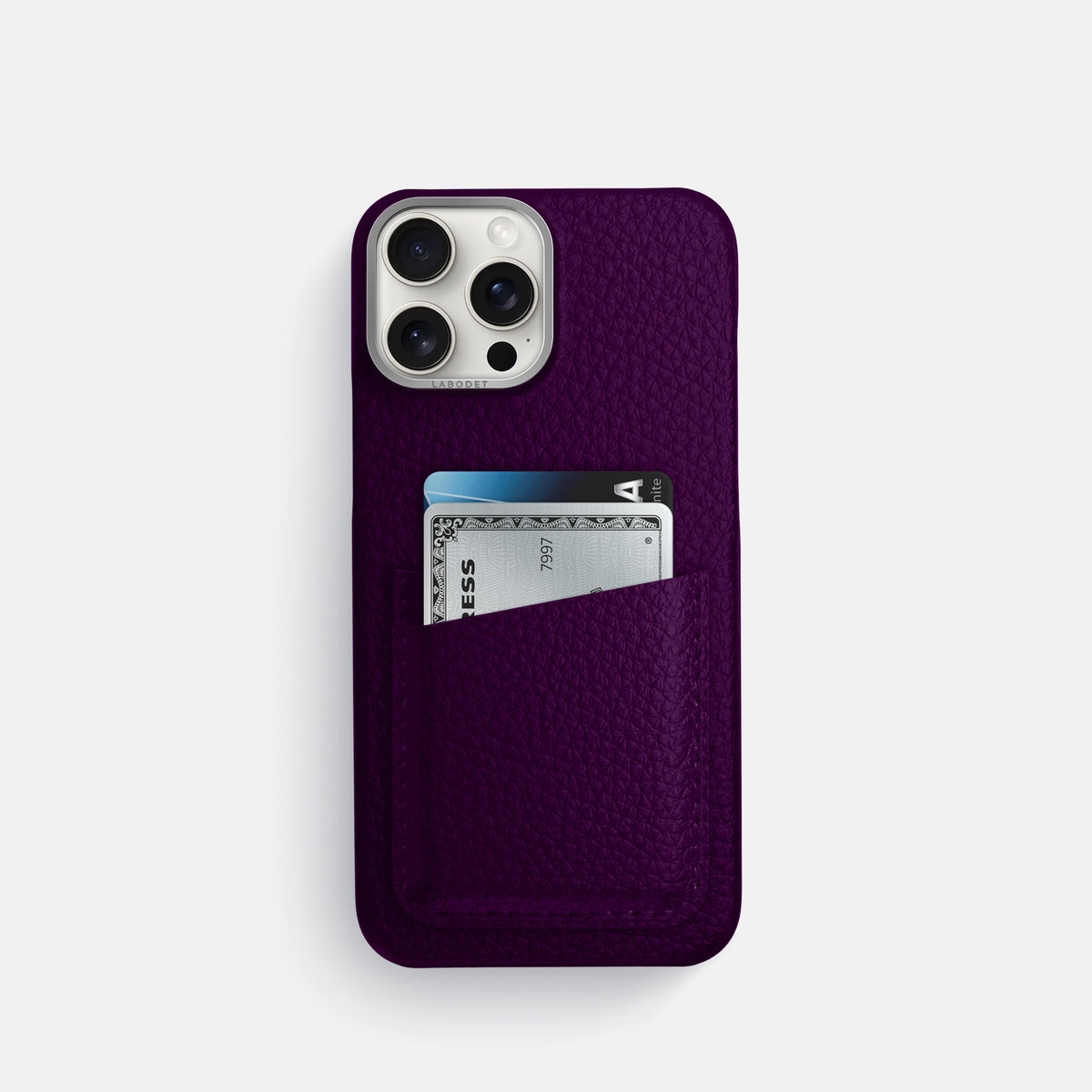 Violet iPhone 16 Pro Card Case Calf with Steel Metal -1 | Violet-Steel