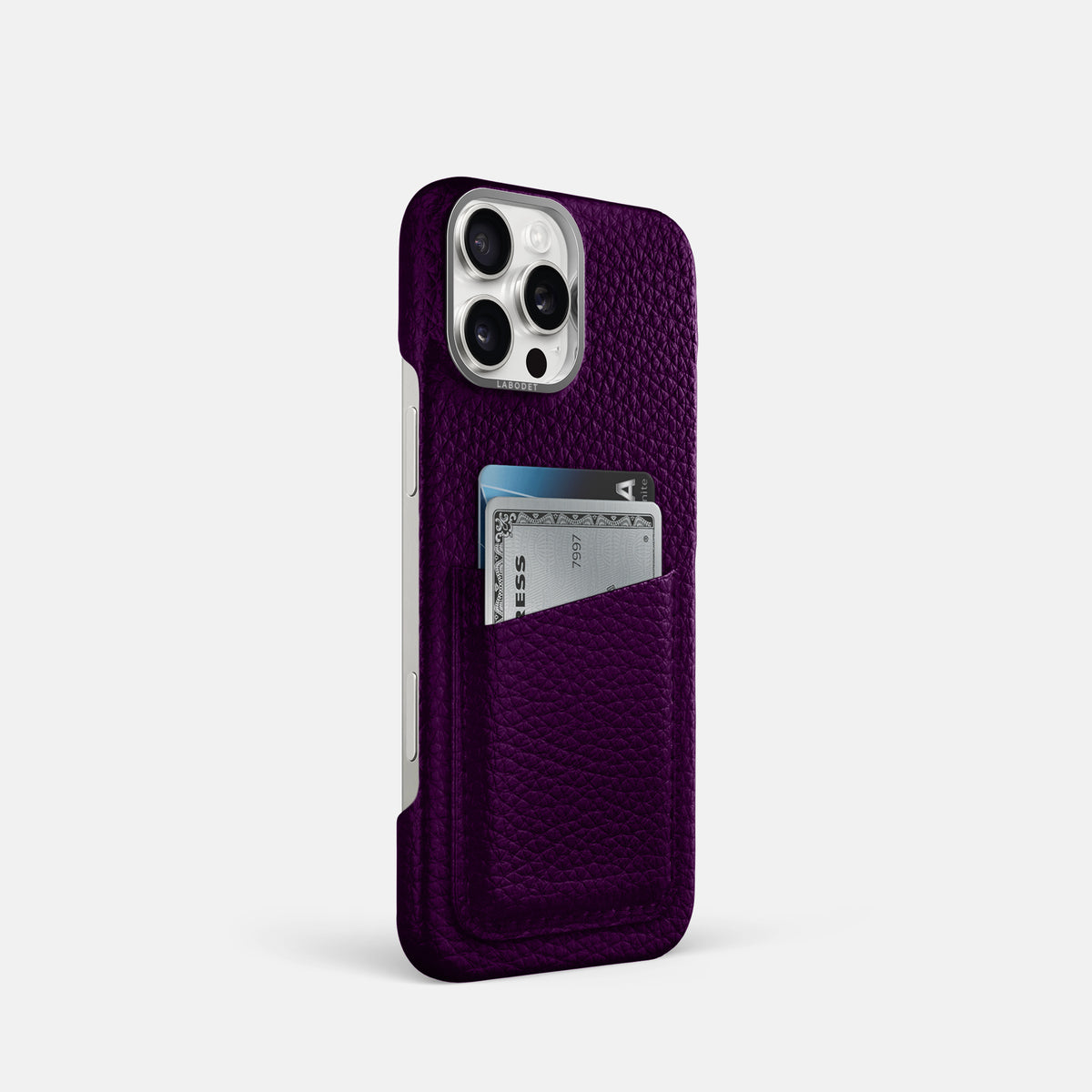 Violet iPhone 16 Pro Card Case Calf with Steel Metal -2 | Violet-Steel