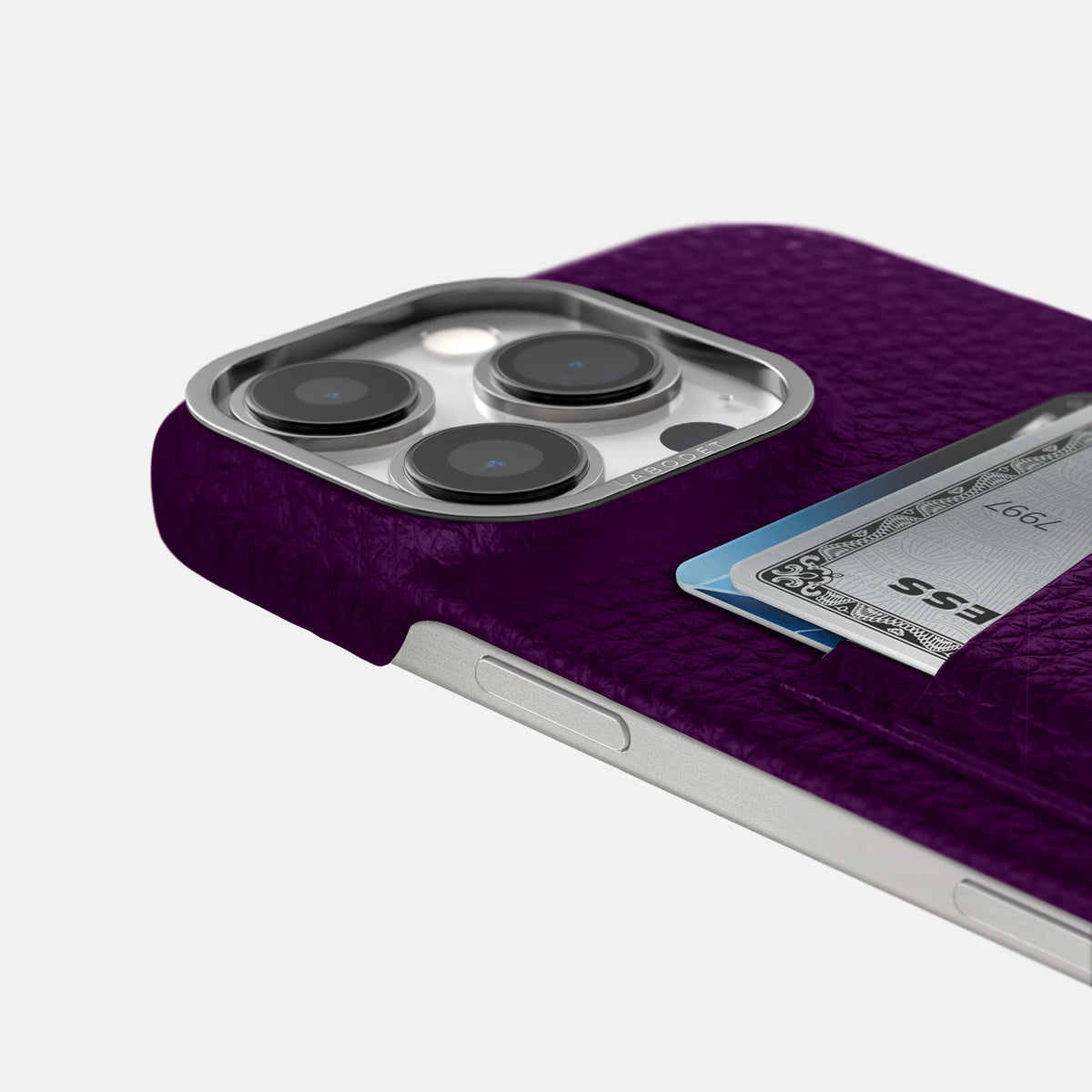 Violet iPhone 16 Pro Card Case Calf with Steel Metal -5 | Violet-Steel