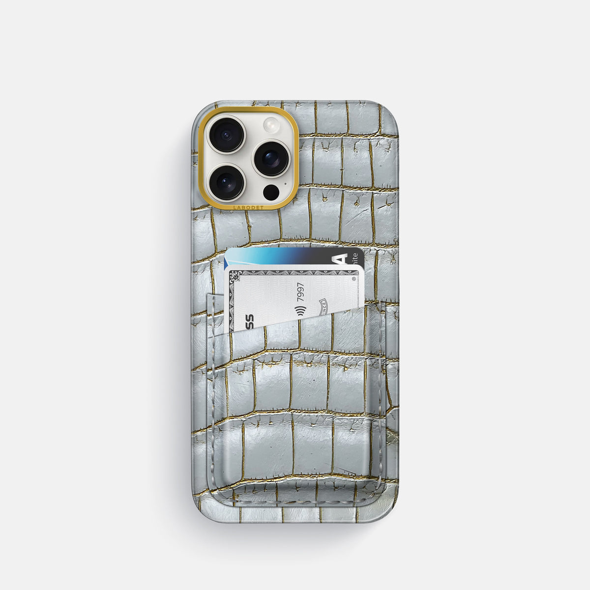 Arctic iPhone 16 Pro Card Case Himalayan Crocodile with Gold Metal -1 | Arctic-Gold
