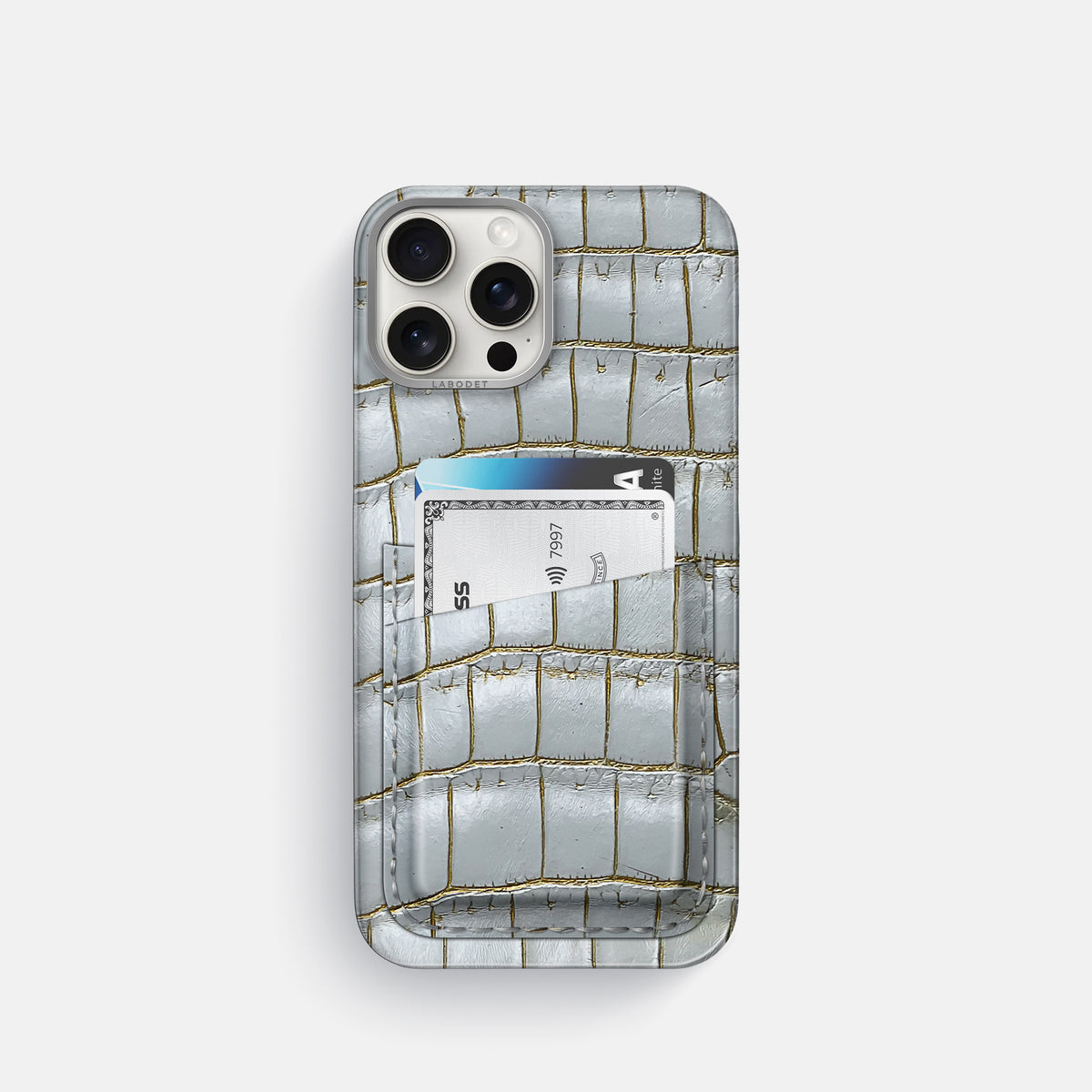 Arctic iPhone 16 Pro Card Case Himalayan Crocodile with Steel Metal -1 | Arctic-Steel