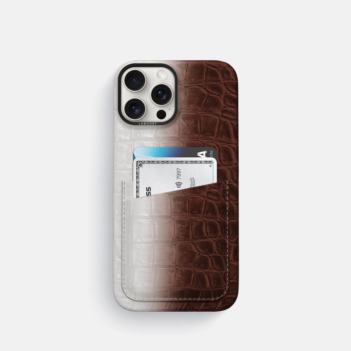 Dark Brown iPhone 16 Pro Card Case Himalayan Crocodile with Black Metal -1 | Dark-Brown-Black