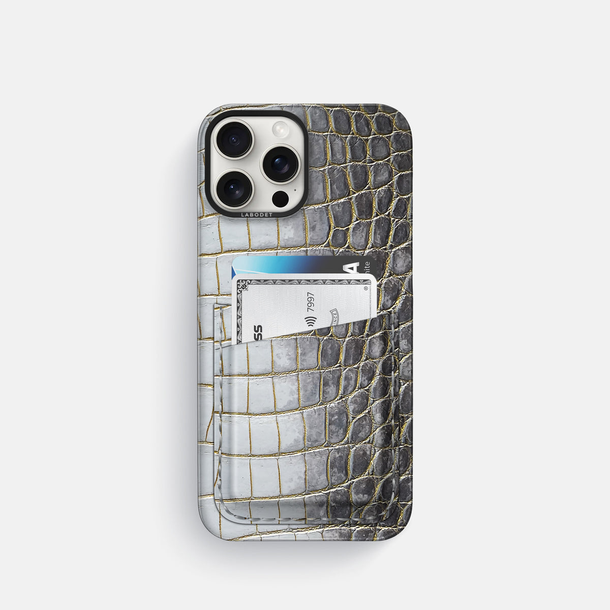 Gold iPhone 16 Pro Card Case Himalayan Crocodile with Black Metal -1 | Gold-Black
