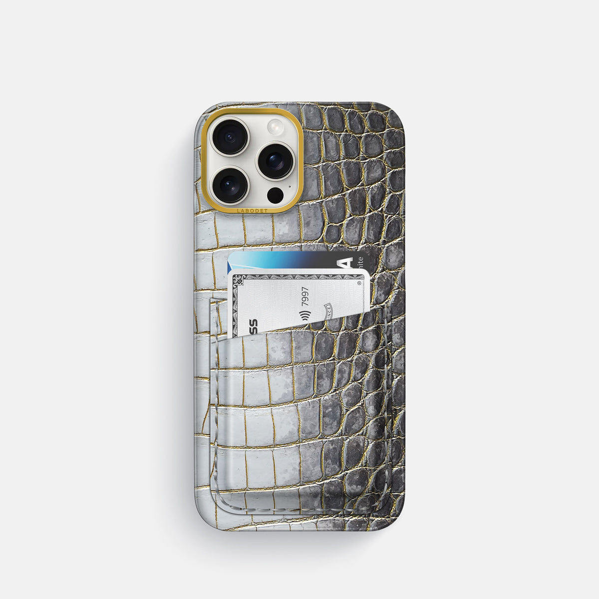 Gold iPhone 16 Pro Card Case Himalayan Crocodile with Gold Metal -1 | Gold-Gold