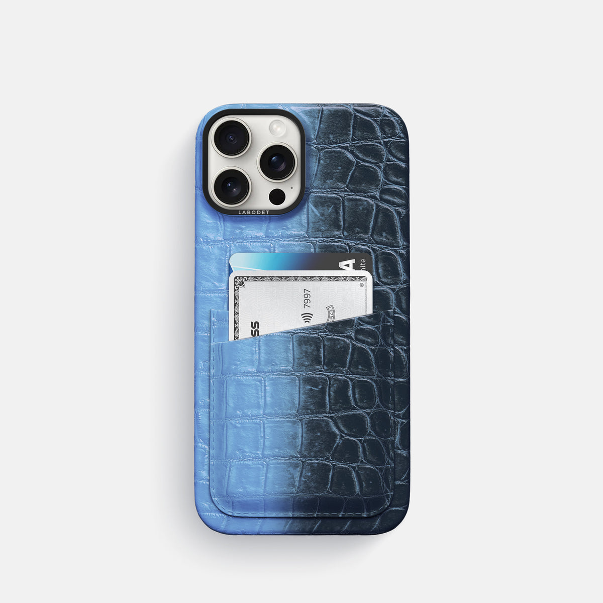 Lavender iPhone 16 Pro Card Case Himalayan Crocodile with Black Metal -1 | Lavender-Black