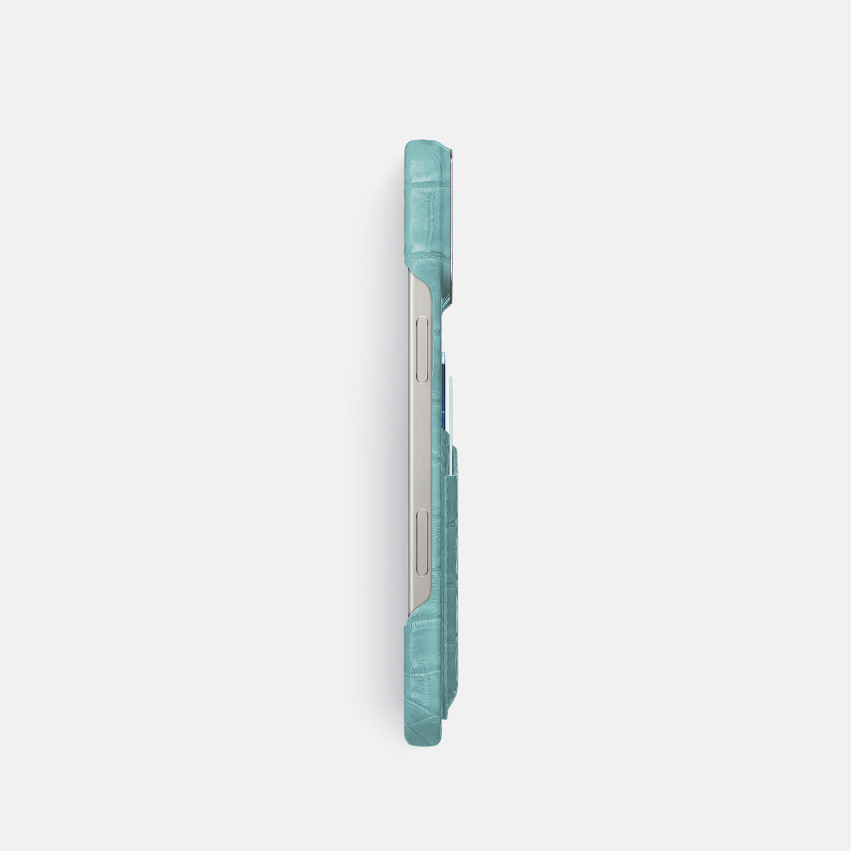 Light-Mint iPhone 16 Pro Card Case Himalayan Crocodile with Steel Metal -3 | Light-Mint-Steel