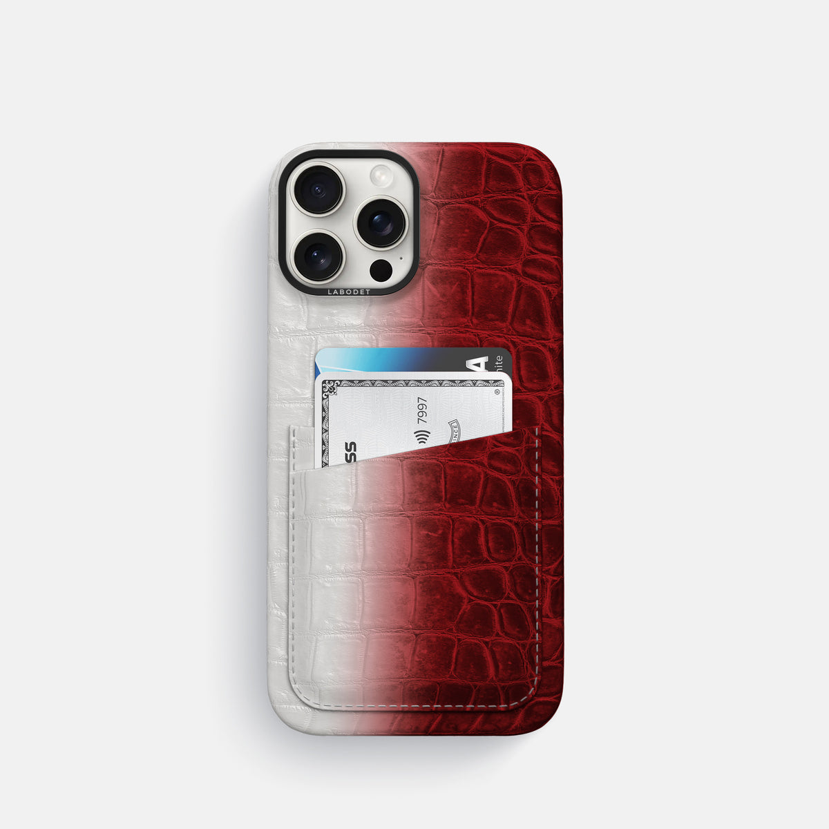 Red iPhone 16 Pro Card Case Himalayan Crocodile with Black Metal -1 | Red-Black