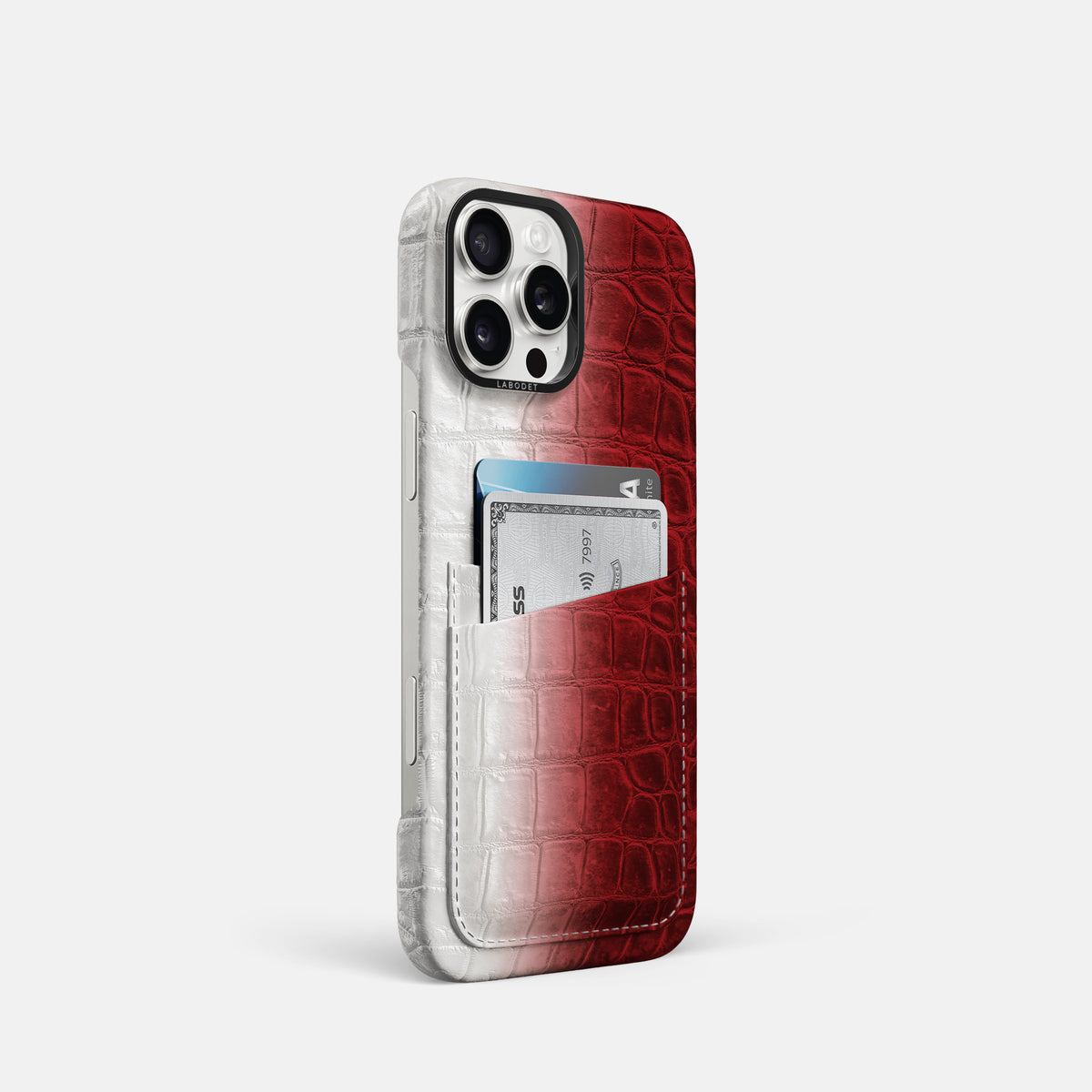 Red iPhone 16 Pro Card Case Himalayan Crocodile with Black Metal -2 | Red-Black