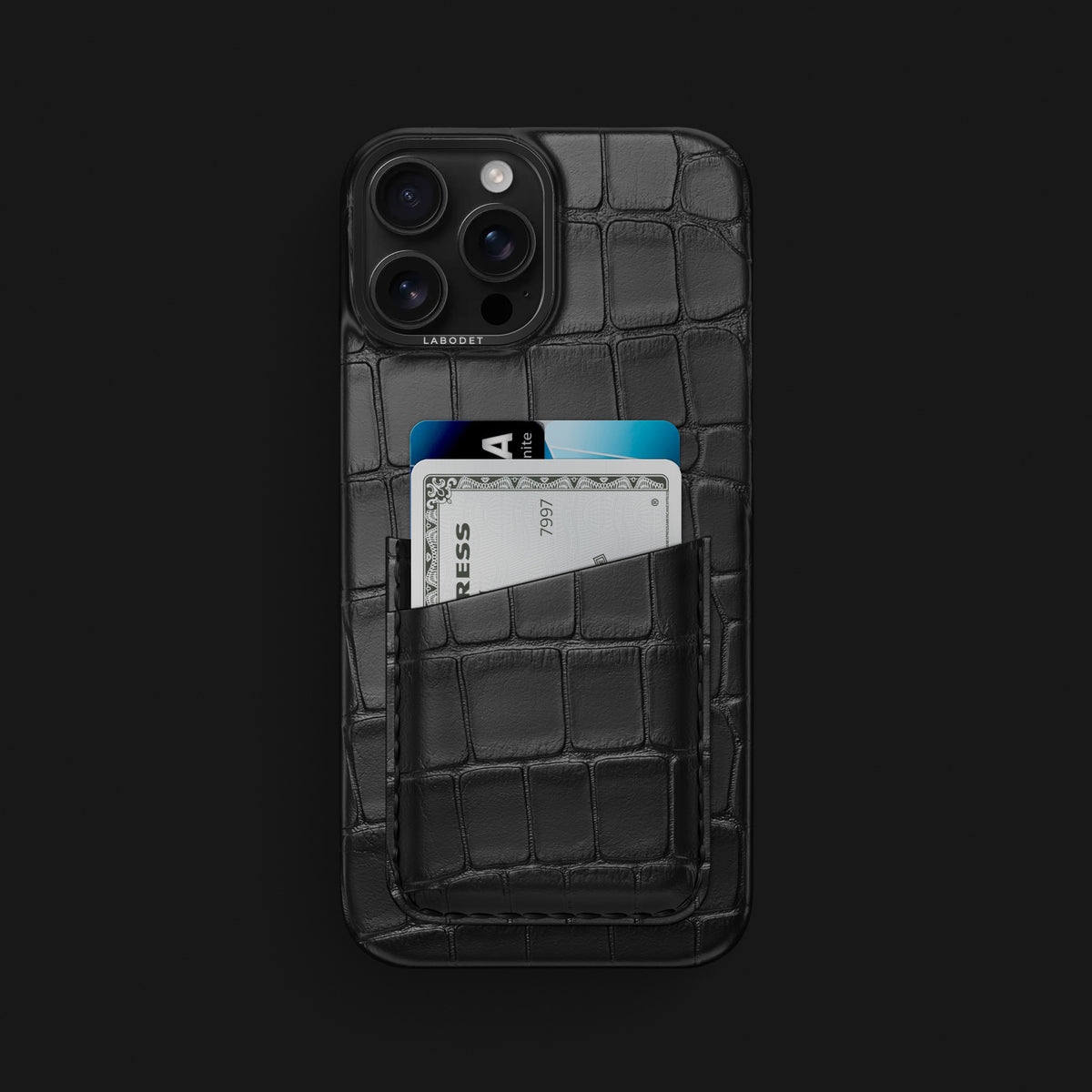 Edition-Black iPhone 16 Pro Max Double Card Case Alligator with Black Metal -1 | Edition-Black-Black