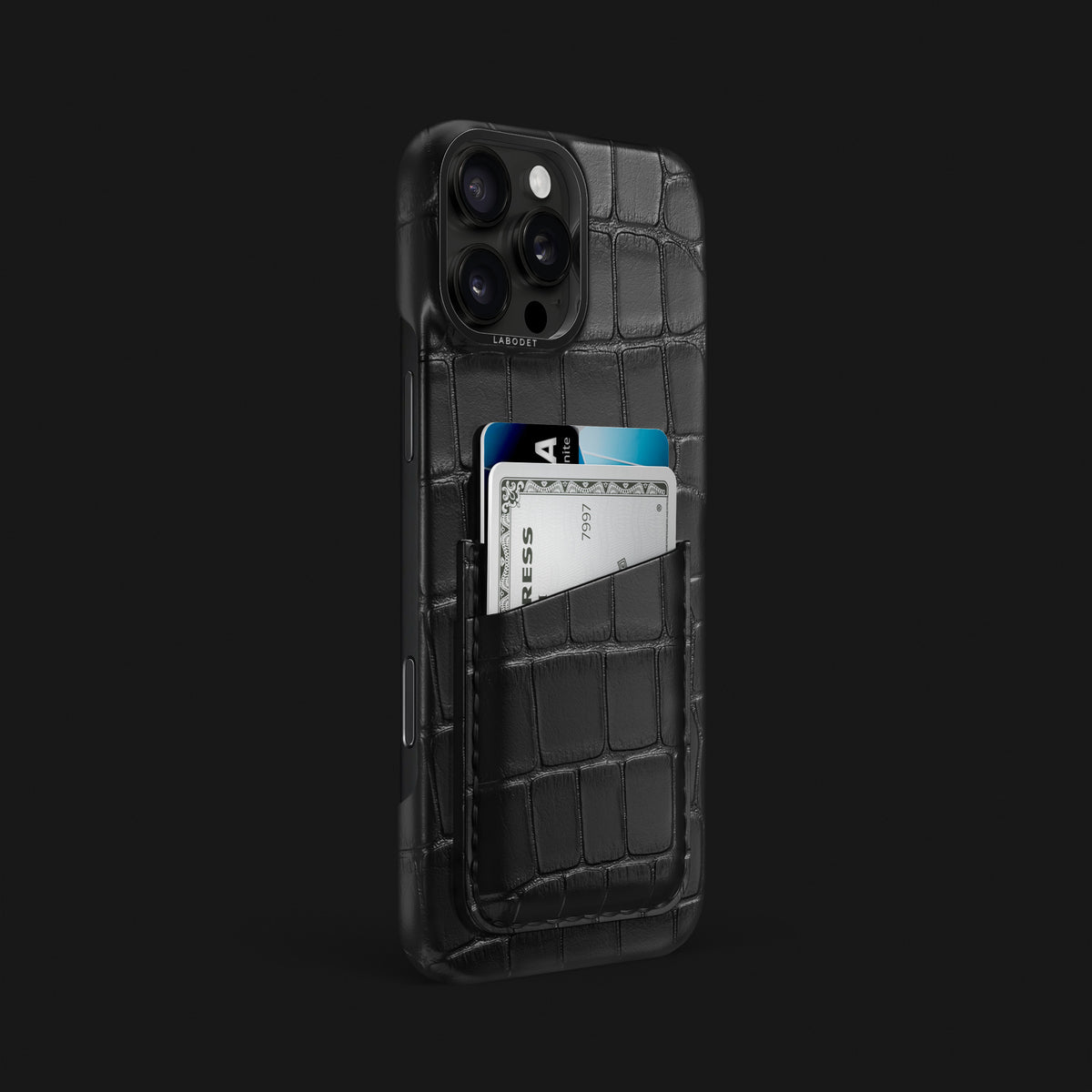 Edition-Black iPhone 16 Pro Max Double Card Case Alligator with Black Metal -2 | Edition-Black-Black