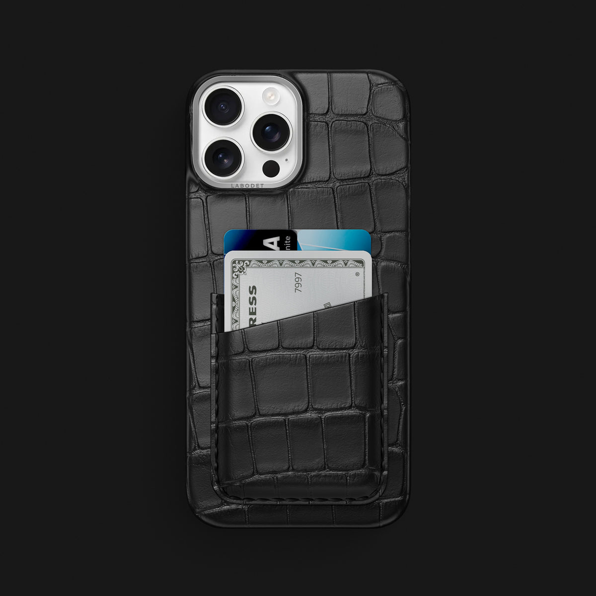 Edition-Black iPhone 16 Pro Max Double Card Case Alligator with Steel Metal -1 | Edition-Black-Steel