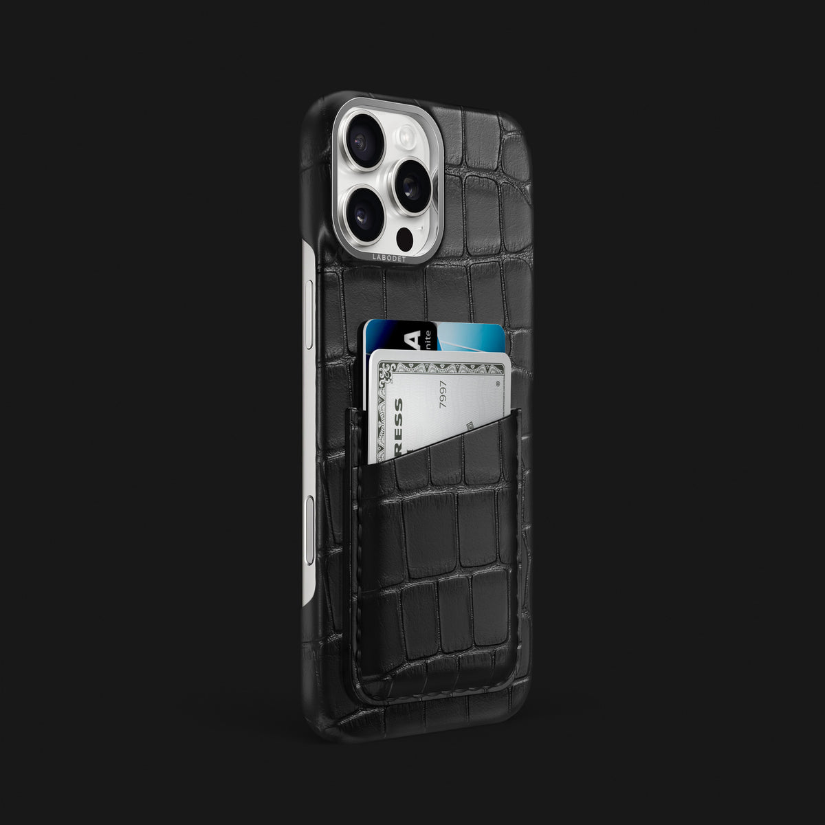 Edition-Black iPhone 16 Pro Max Double Card Case Alligator with Steel Metal -2 | Edition-Black-Steel