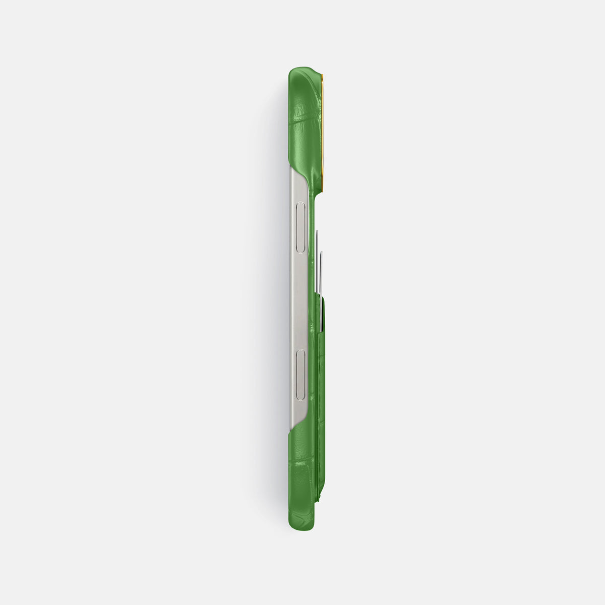 Apple-Green iPhone 16 Pro Max Double Card In Alligator with Gold Metal -3 | Apple-Green-Gold