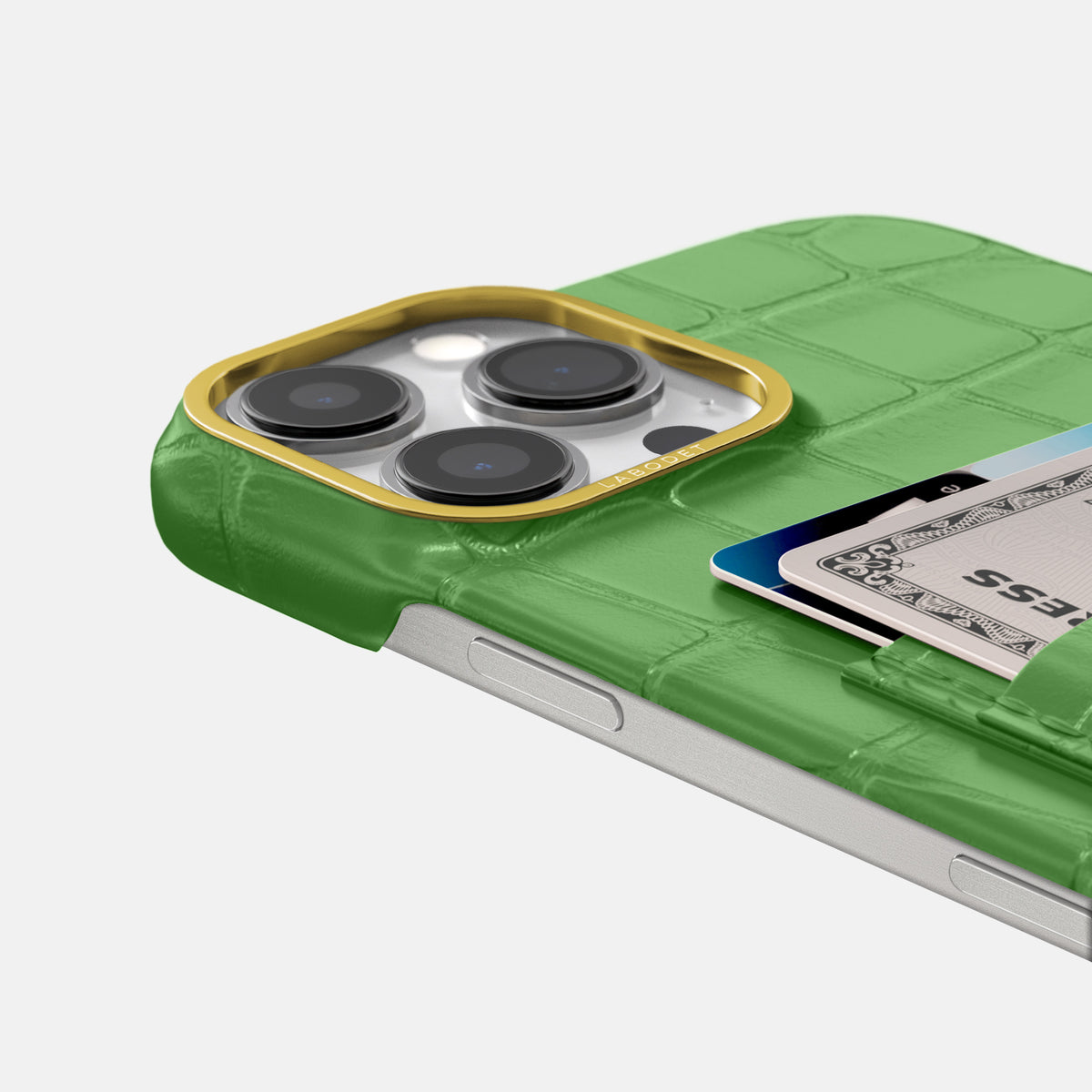 Apple-Green iPhone 16 Pro Max Double Card In Alligator with Gold Metal -5 | Apple-Green-Gold