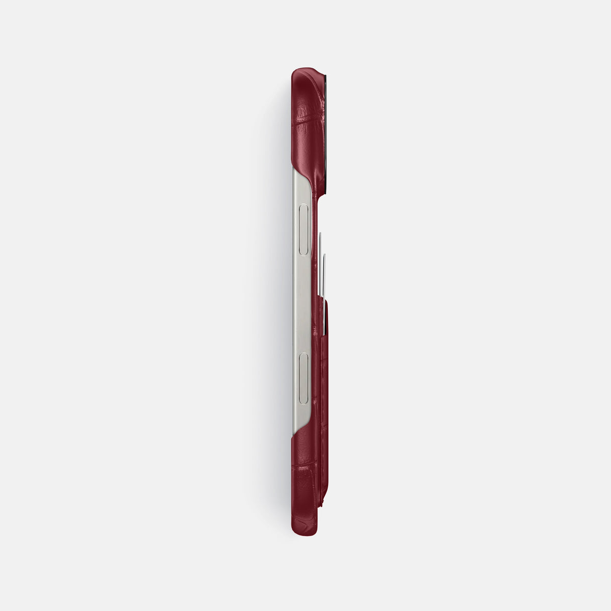 Burgundy iPhone 16 Pro Max Card Case Alligator with Black Metal -3 | Burgundy-Black
