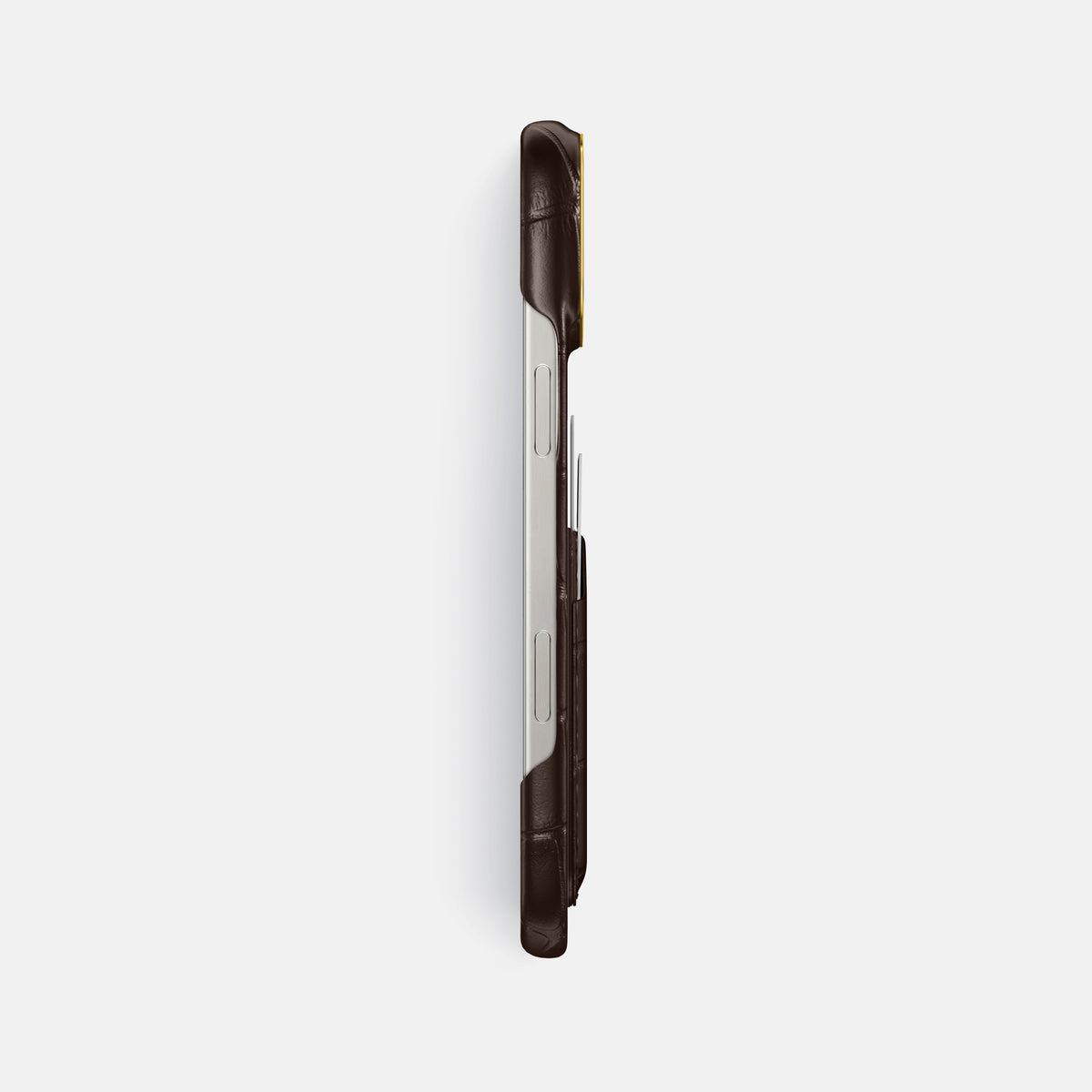 Dark-Brown iPhone 16 Pro Max Double Card In Alligator with Gold Metal -3 | Dark-Brown-Gold