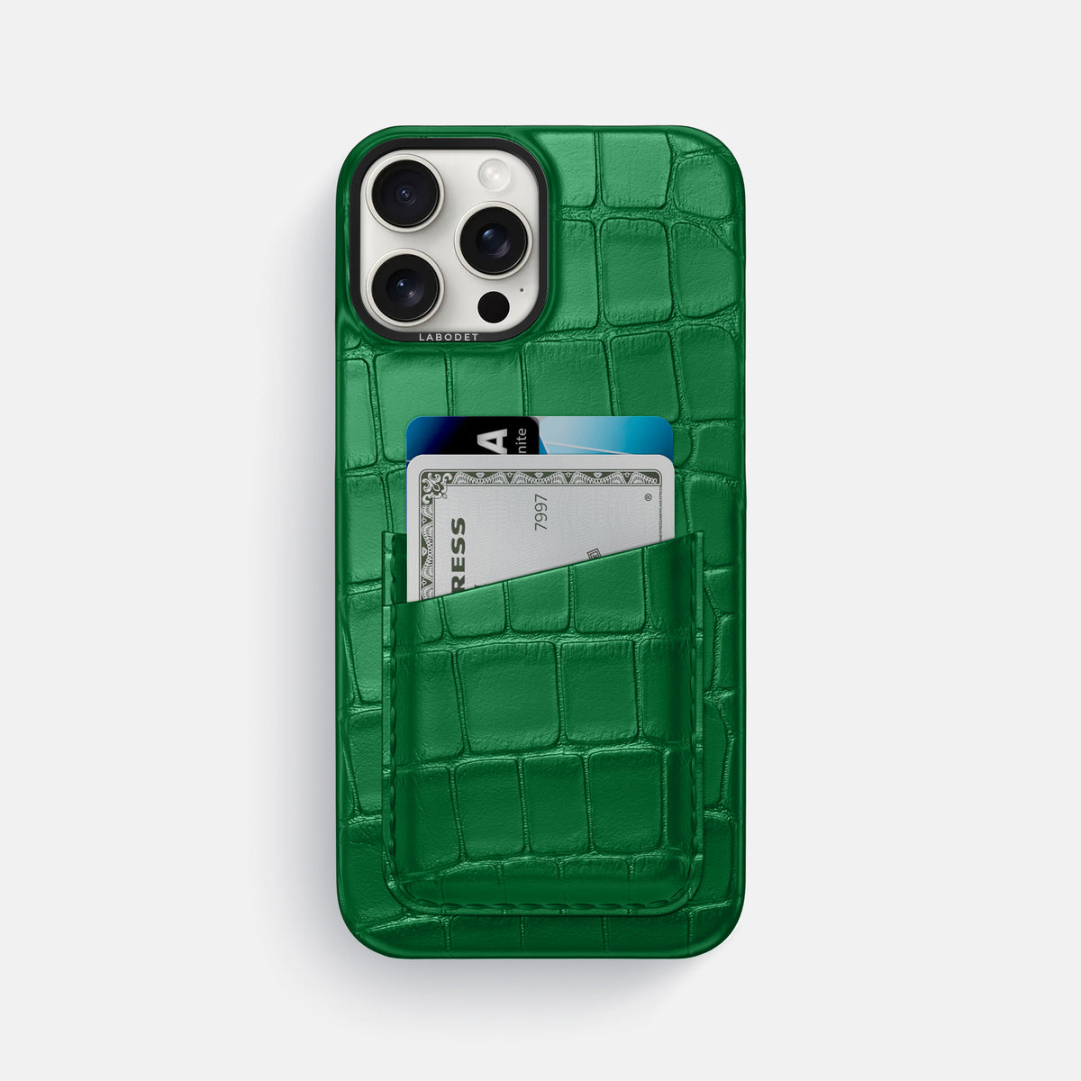 Forest-Green iPhone 16 Pro Max Double Card In Alligator with Black Metal -1 | Forest-Green-Black