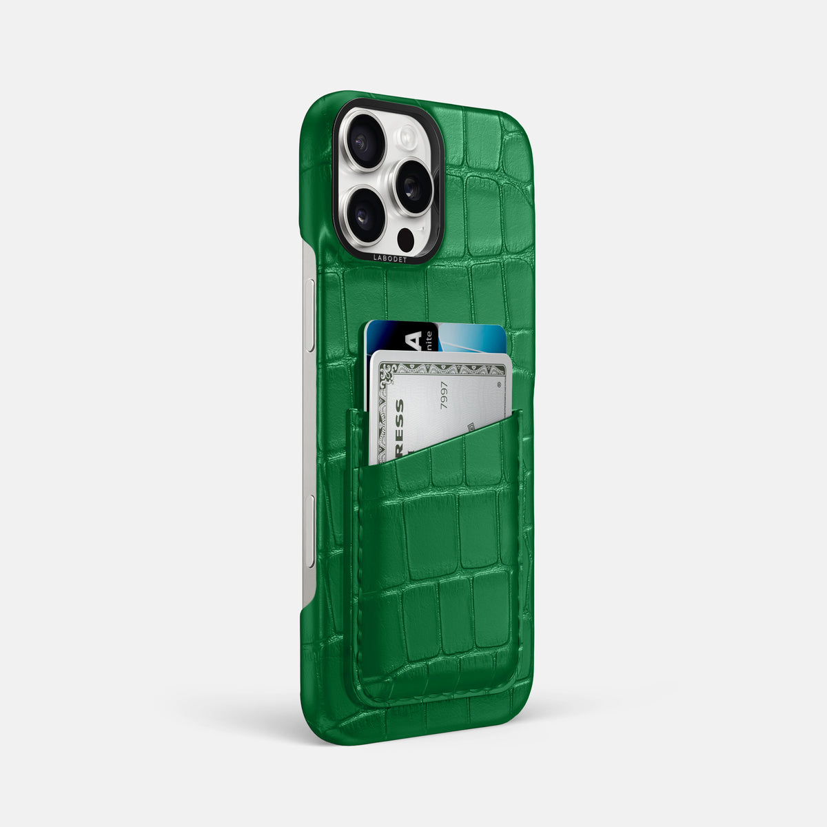 Forest-Green iPhone 16 Pro Max Double Card In Alligator with Black Metal -2 | Forest-Green-Black