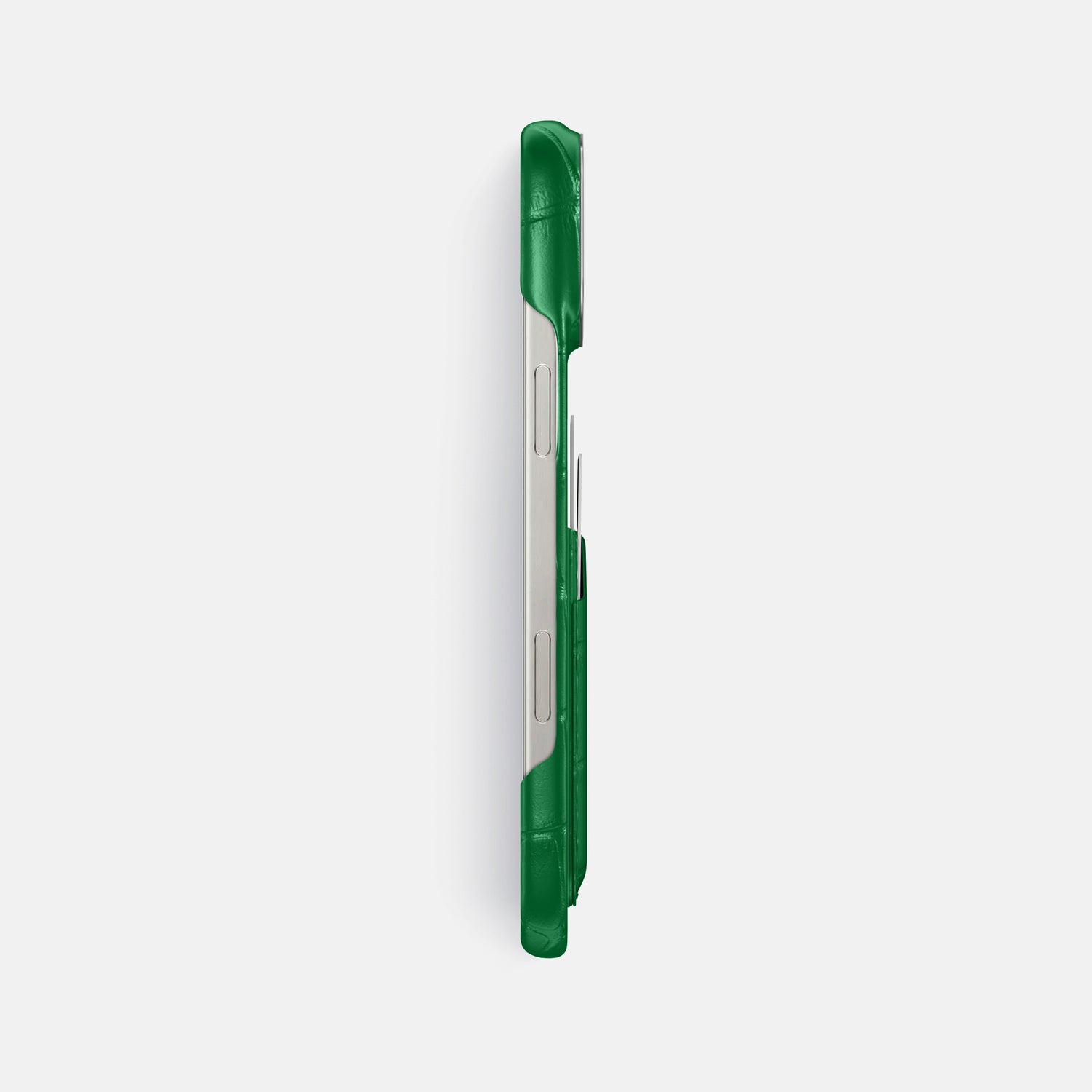 Forest-Green iPhone 16 Pro Max Double Card In Alligator with Steel Metal -3 | Forest-Green-Steel