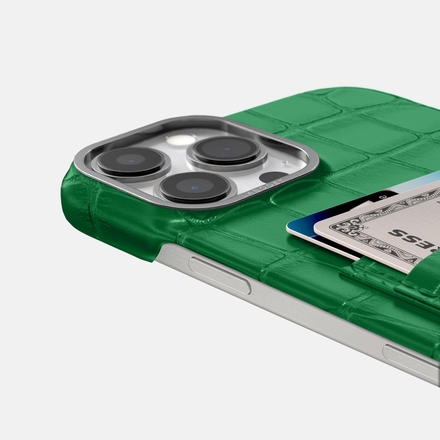 Forest-Green iPhone 16 Pro Max Double Card In Alligator with Steel Metal -5 | Forest-Green-Steel