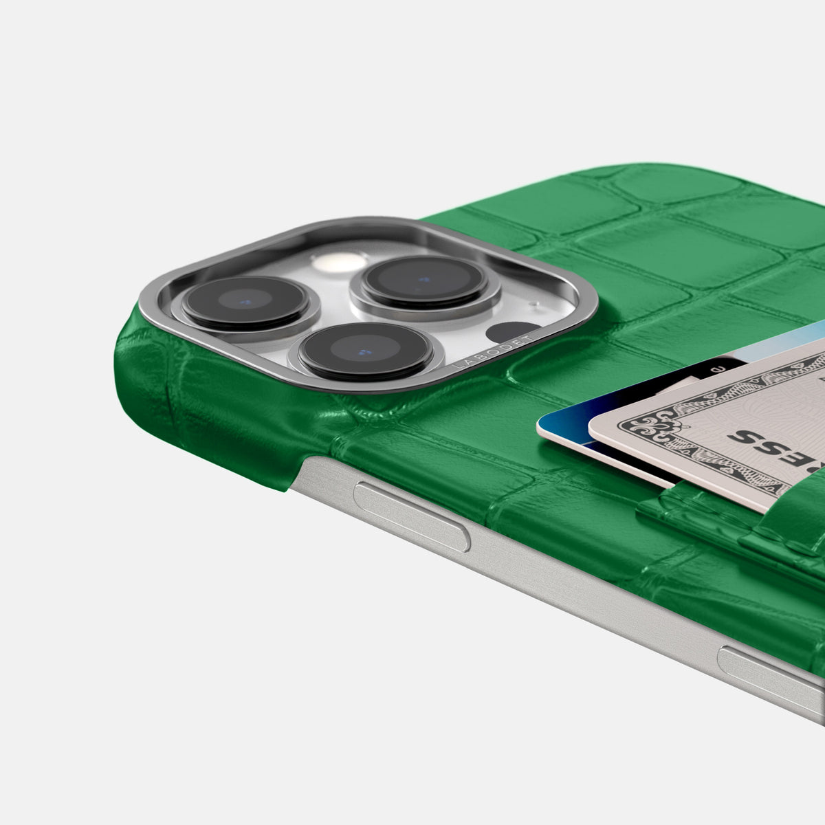 Forest-Green iPhone 16 Pro Max Double Card In Alligator with Steel Metal -5 | Forest-Green-Steel