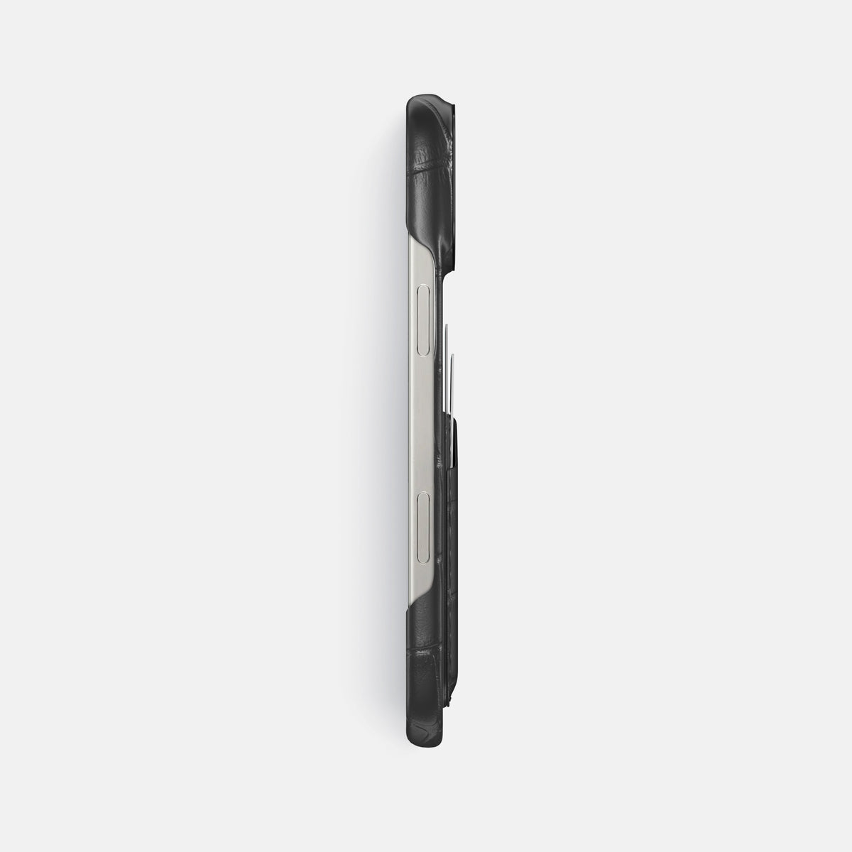 Grey iPhone 16 Pro Max Card Case Alligator with Black Metal -3 | Grey-Black