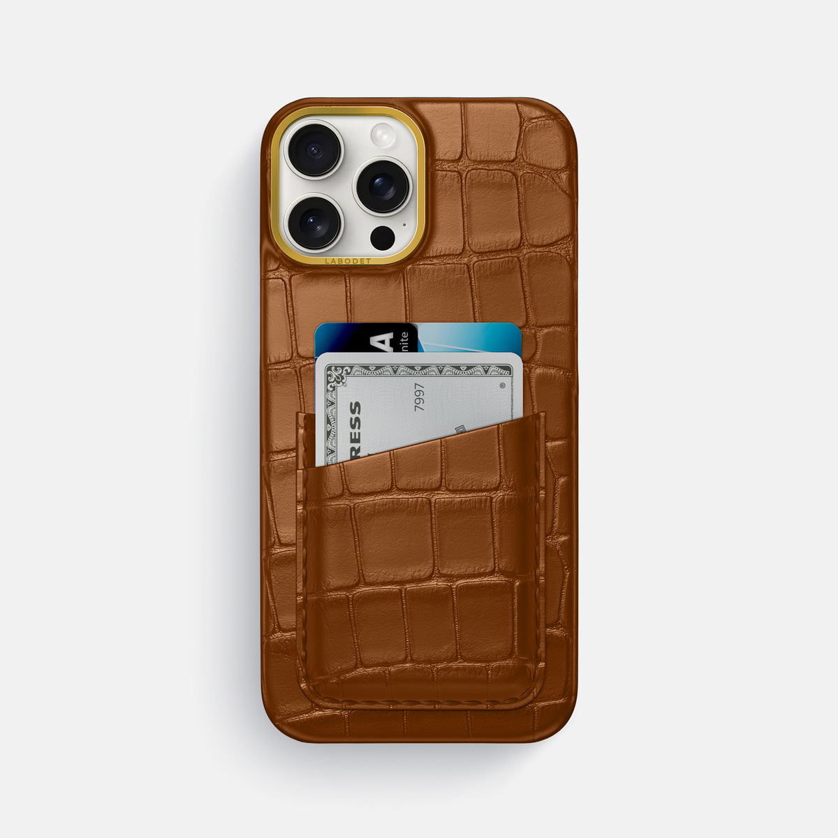Honey iPhone 16 Pro Max Double Card In Alligator with Gold Metal -1 | Honey-Gold